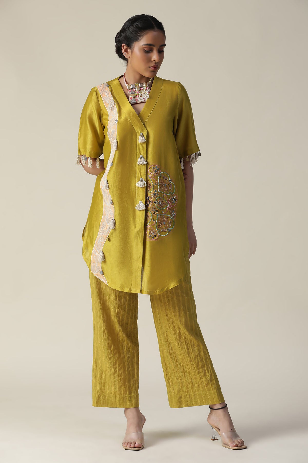 Green Hand Painted Kurta & Pants