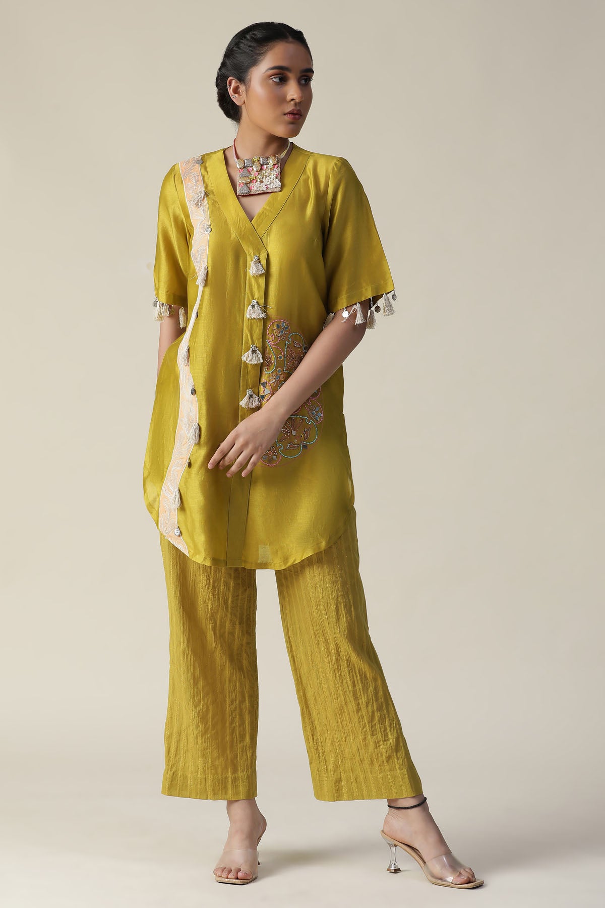 Green Hand Painted Kurta & Pants