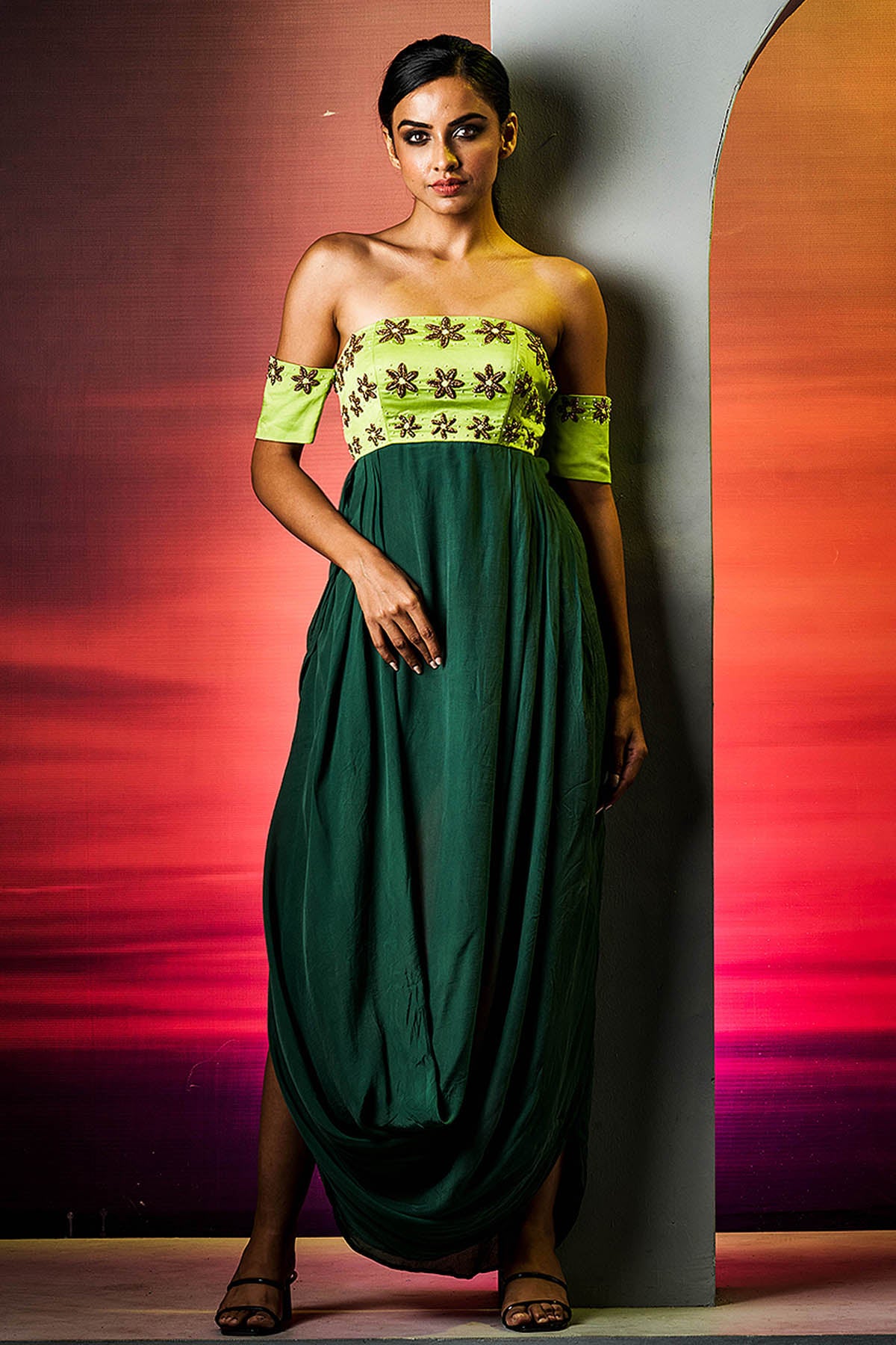 green indo western dress women Bottle Green Indo-Western Ethnic Dress