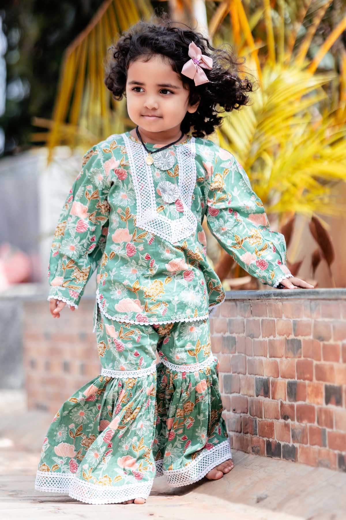 Green Lace Kurta Sharara Set