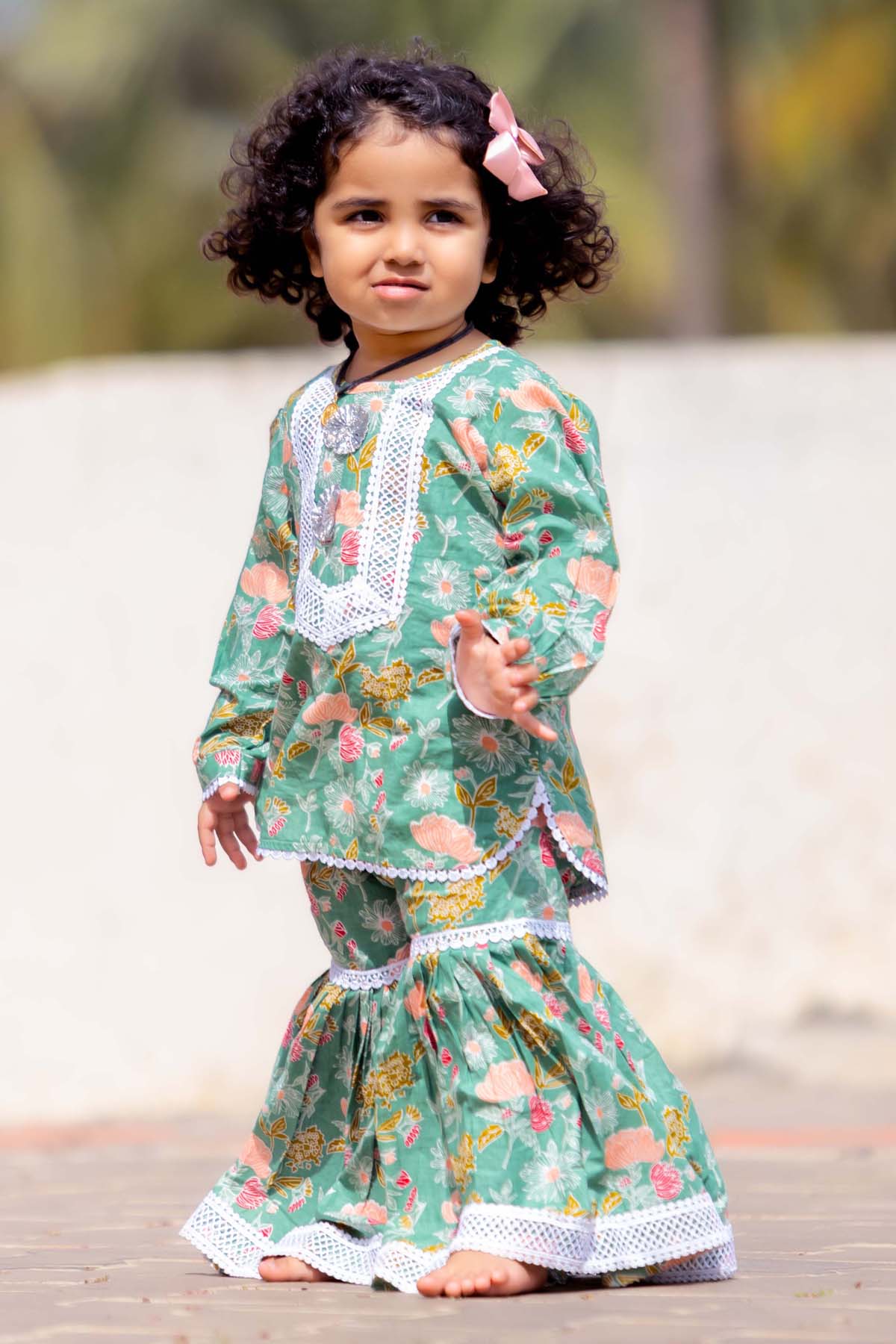 Green Lace Kurta Sharara Set