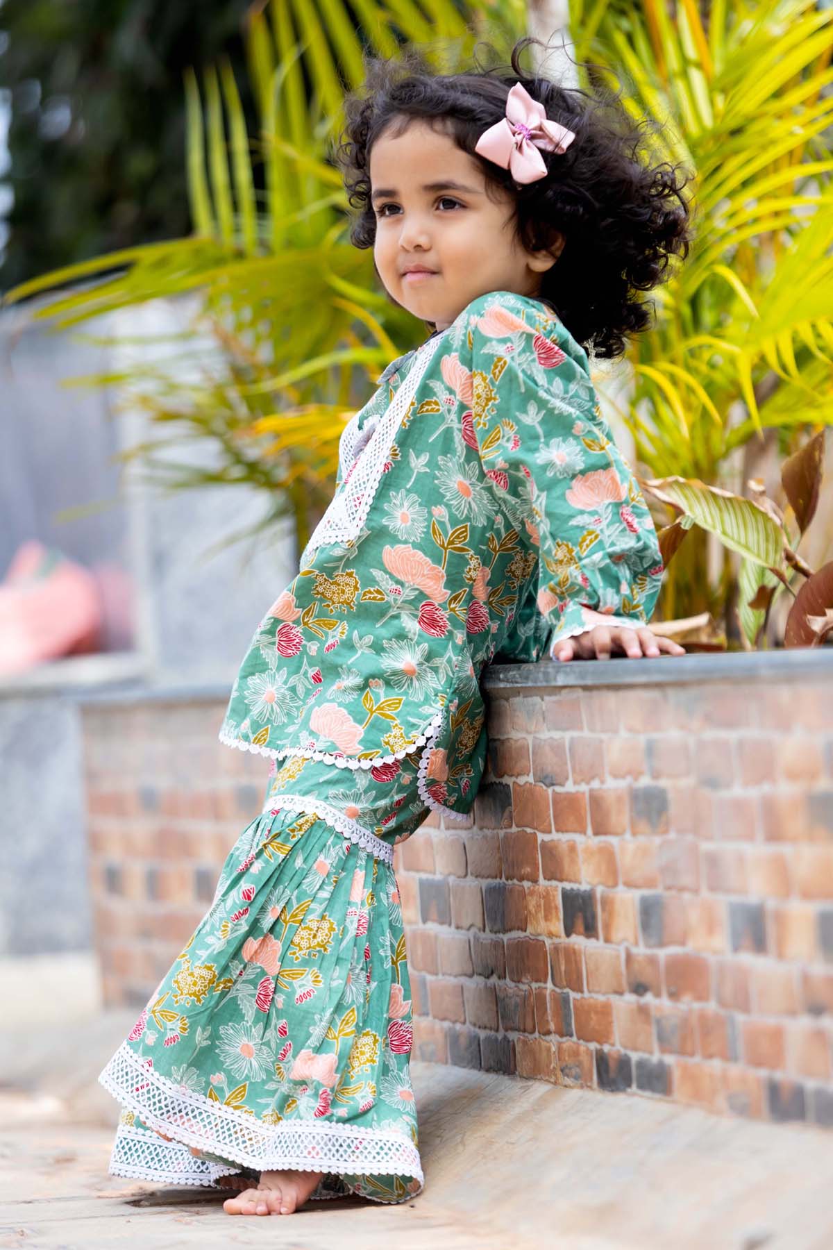 Green Lace Kurta Sharara Set