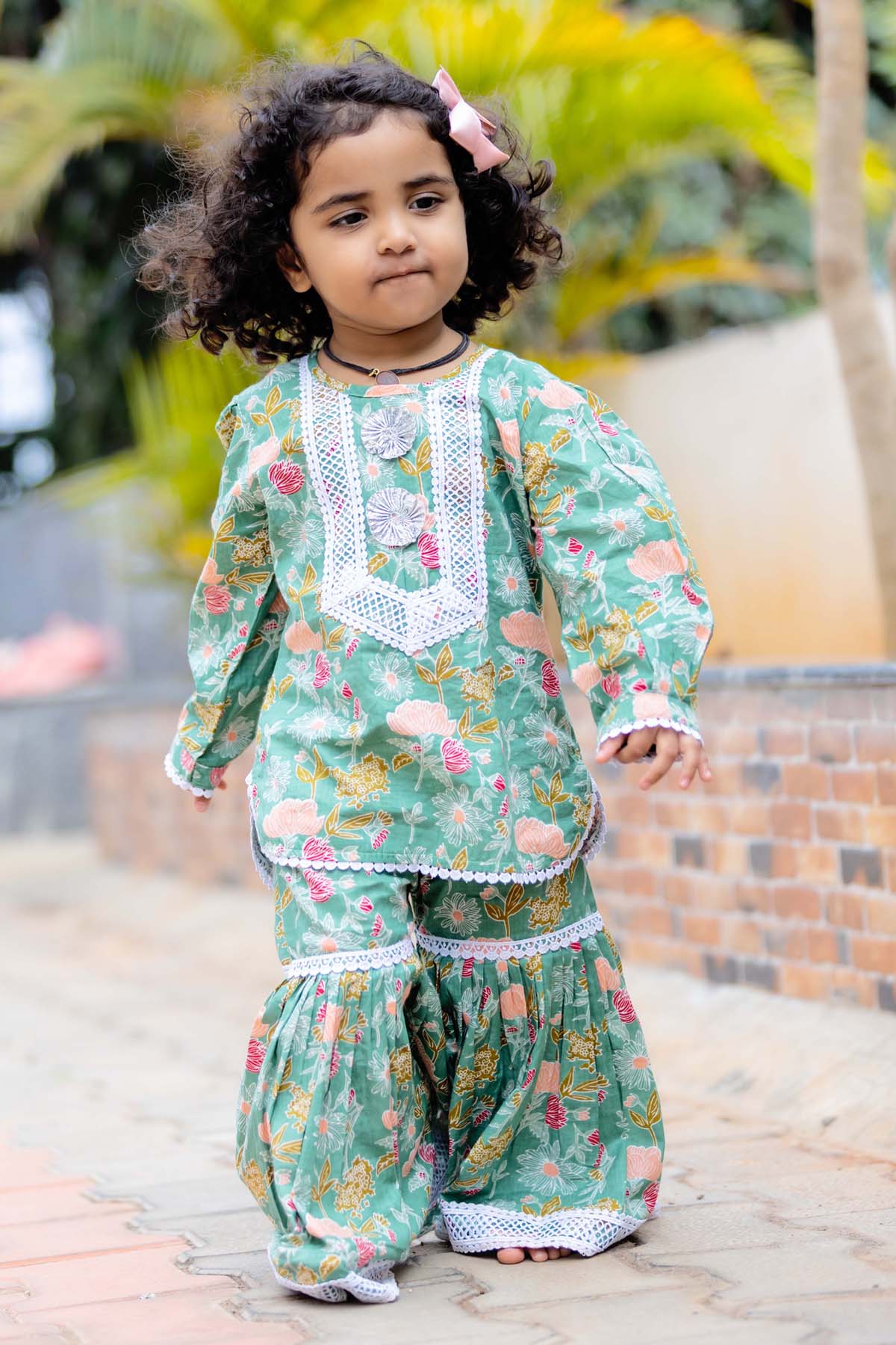 Green Lace Kurta Sharara Set