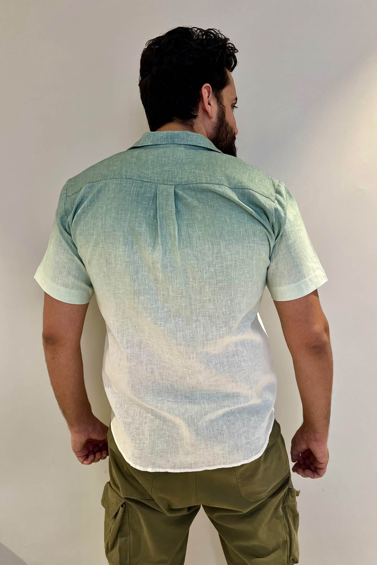 Green Leaf Print Linen Shirt