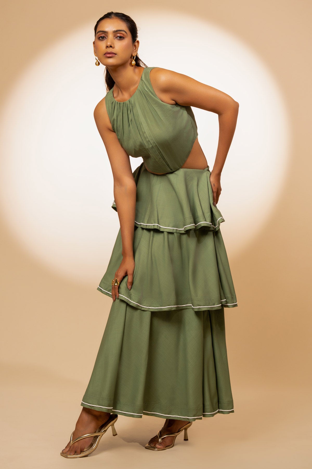 Green Linen Layered Maxi Dress