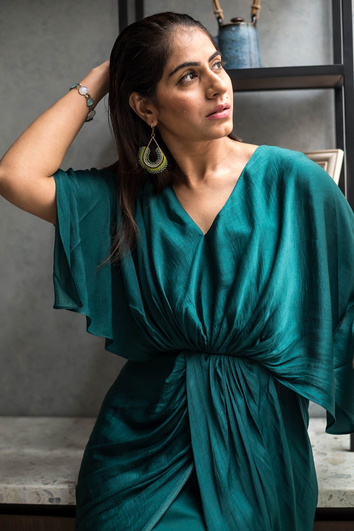 Green Prada Silk Pleated Dress