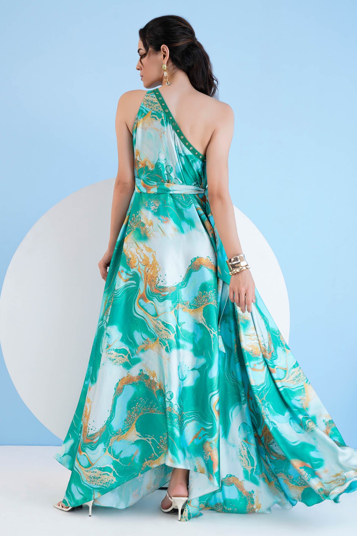 Green Printed Kaftan Dress