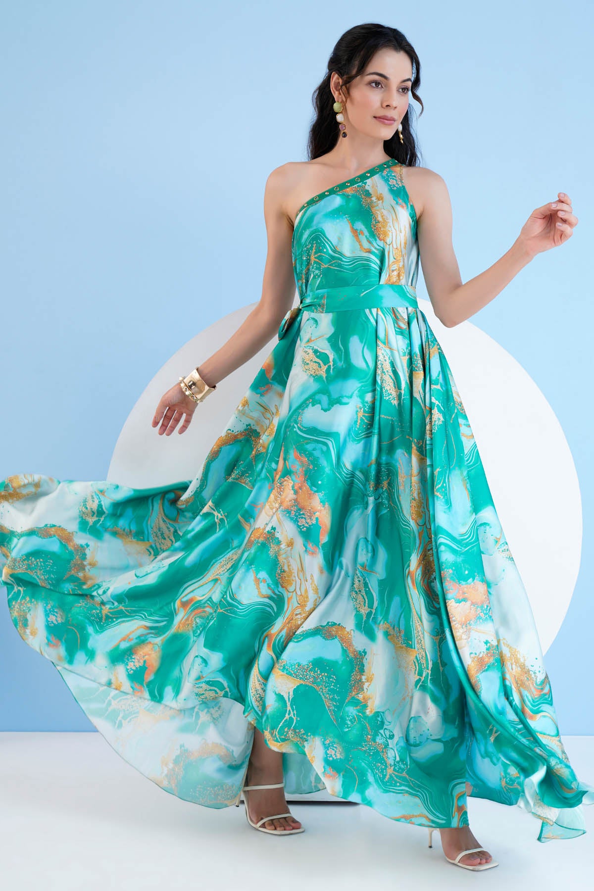 Green Printed Kaftan Dress