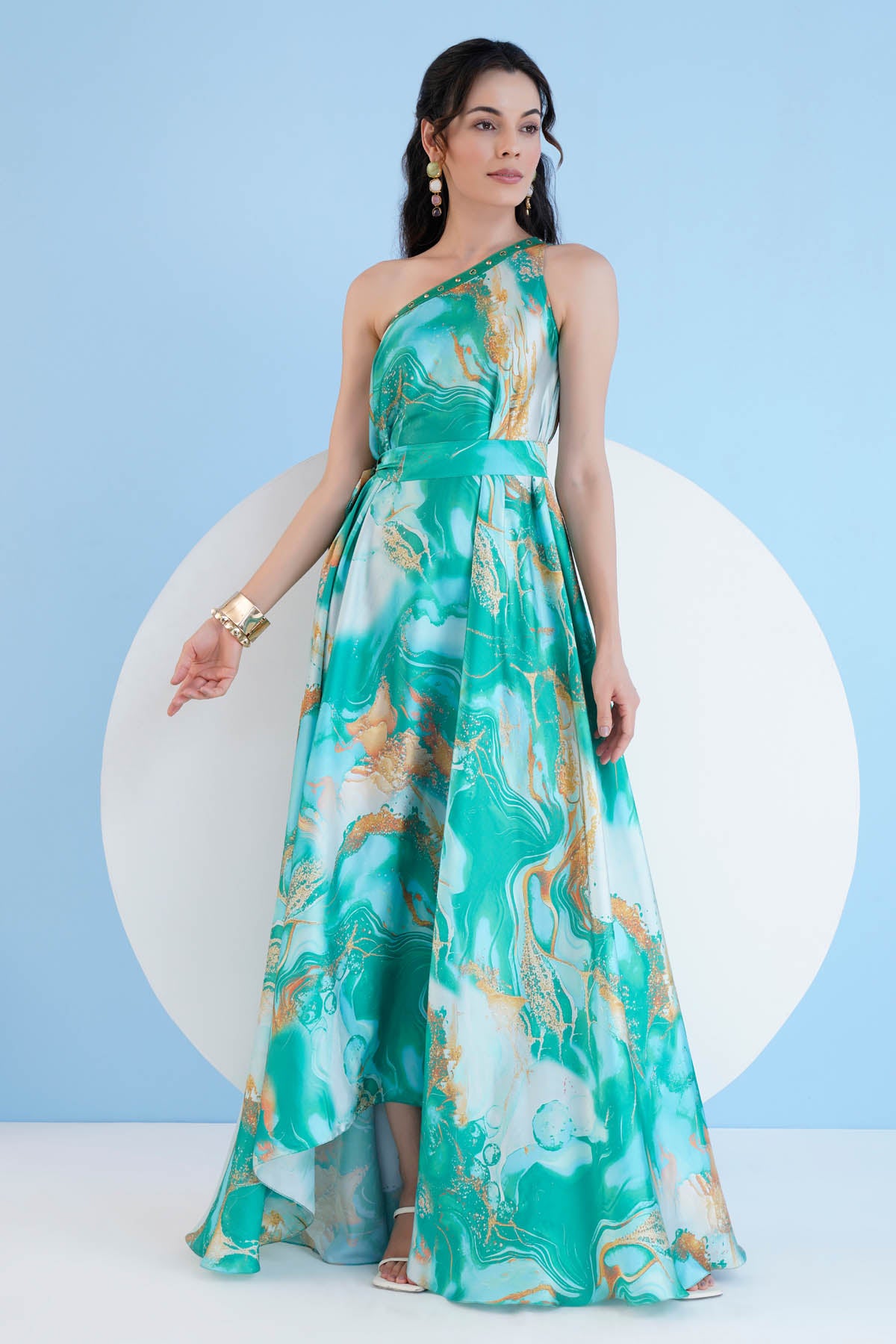 Green Printed Kaftan Dress