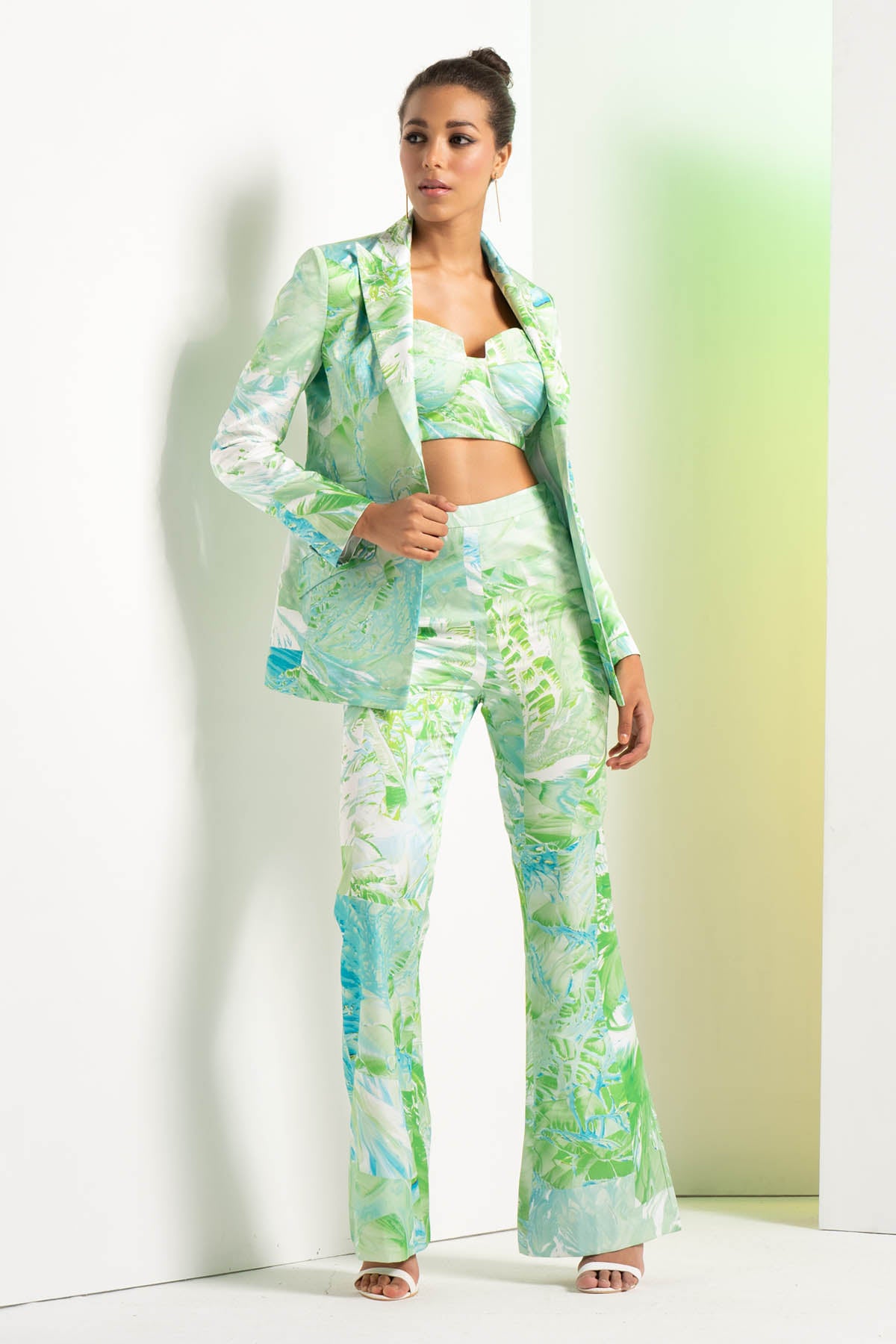 Green Printed Satin Co-ord Set