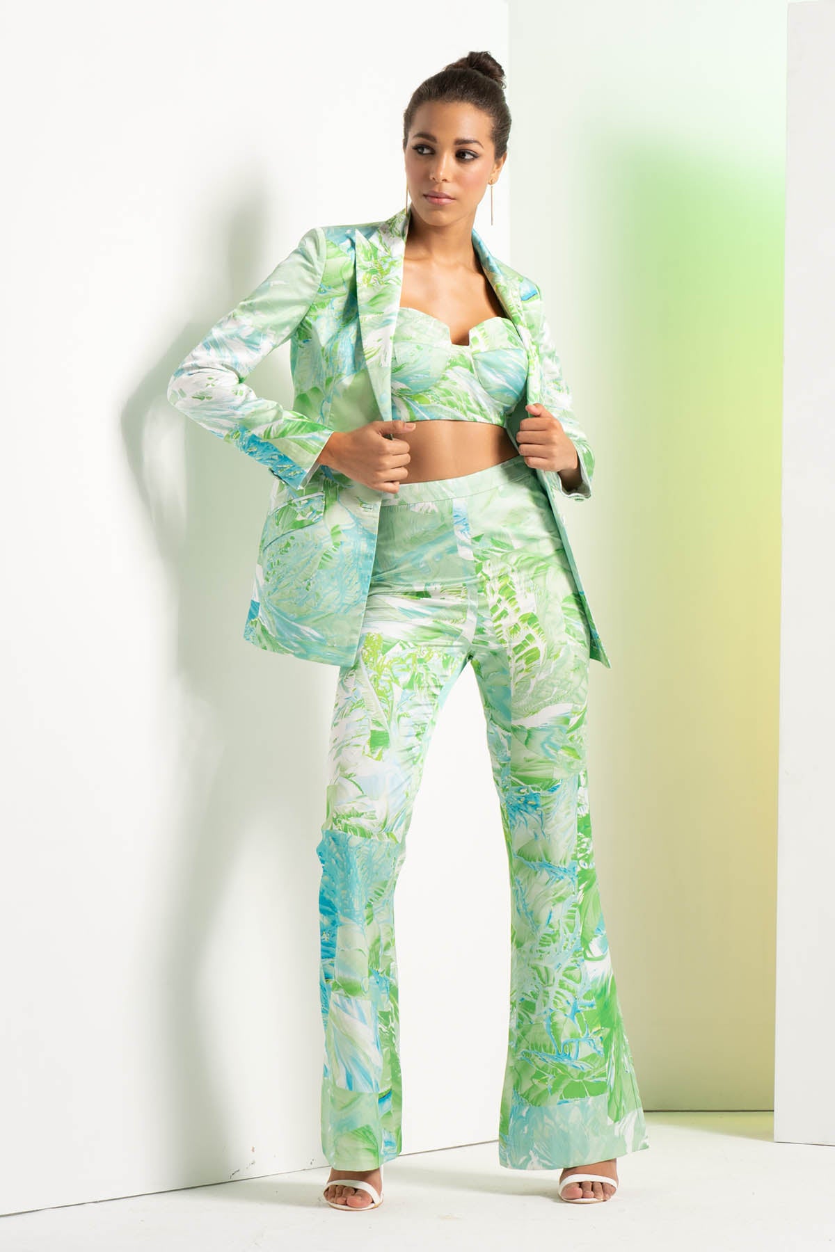 Green Printed Satin Co-ord Set