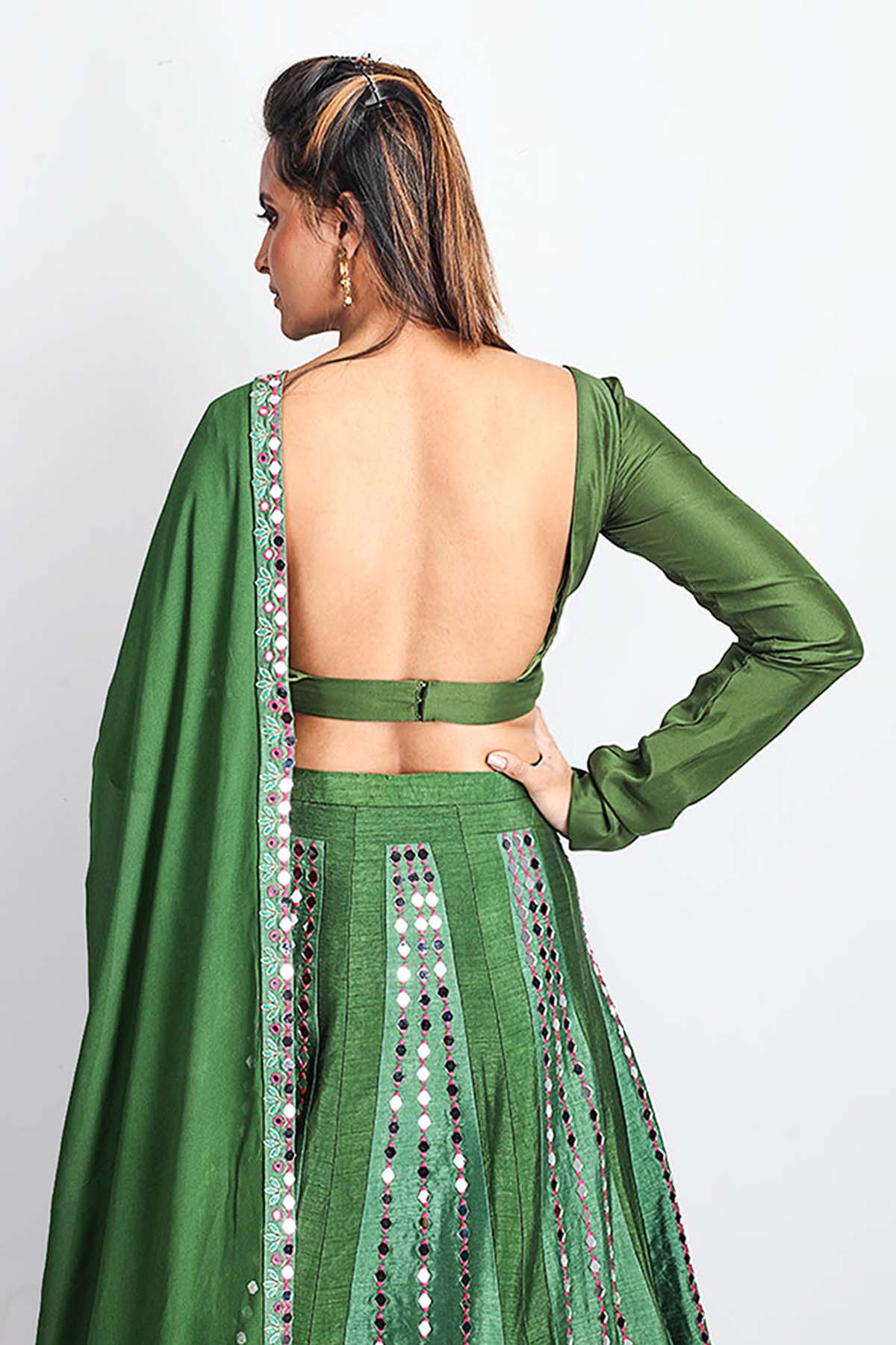 Green Raw Silk Lehenga Set