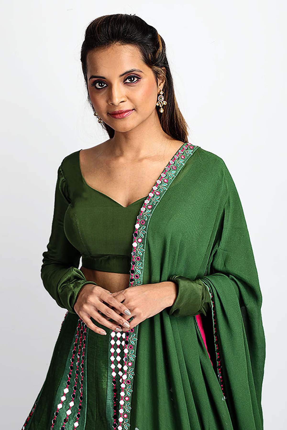 Green Raw Silk Lehenga Set