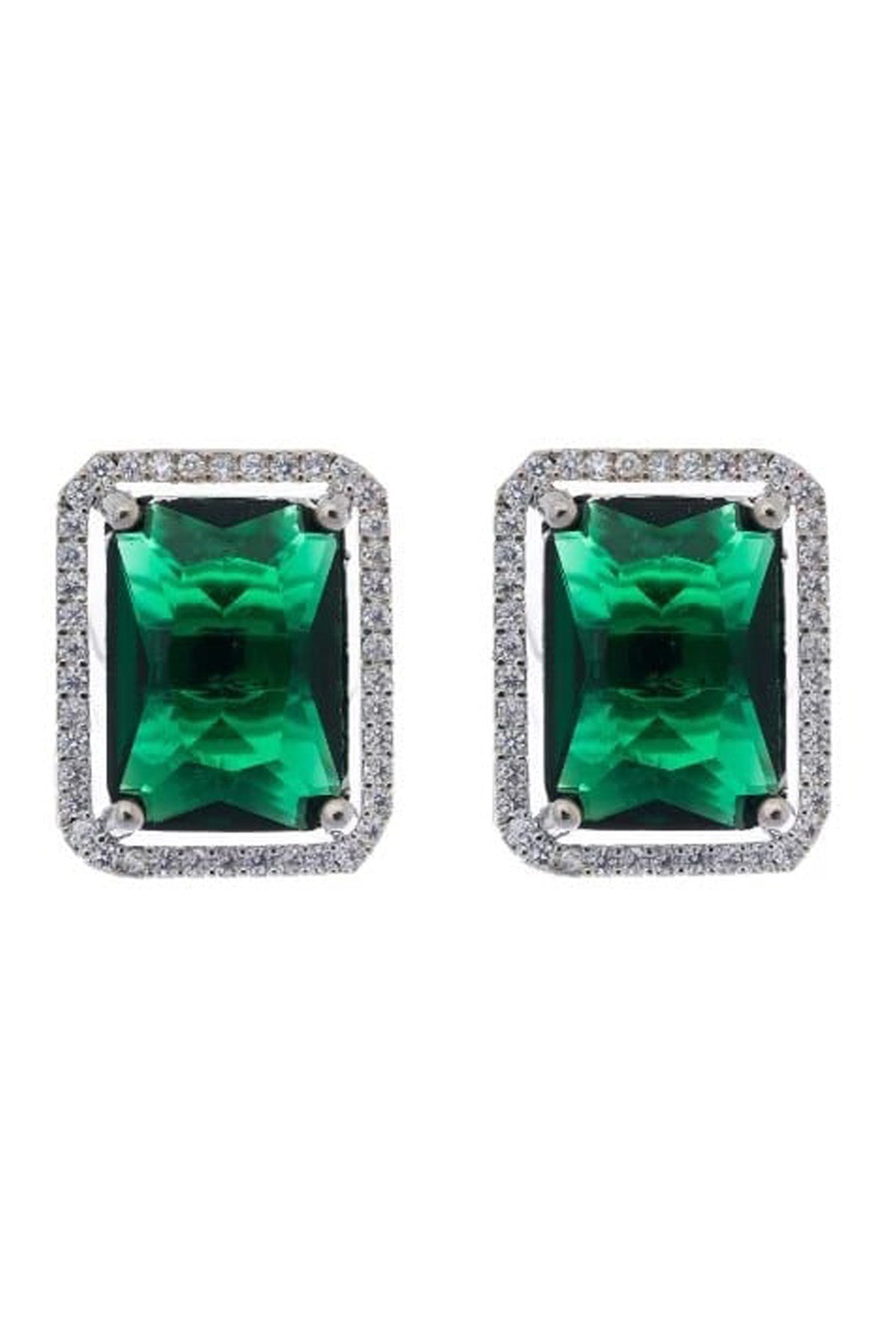 Green Rectangle Diamond Studs
