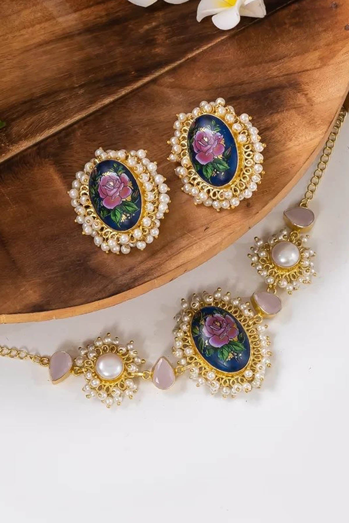 Green Rose Earrings & Necklace