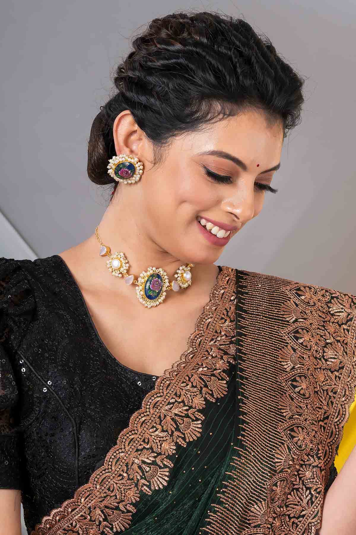 Green Rose Earrings & Necklace