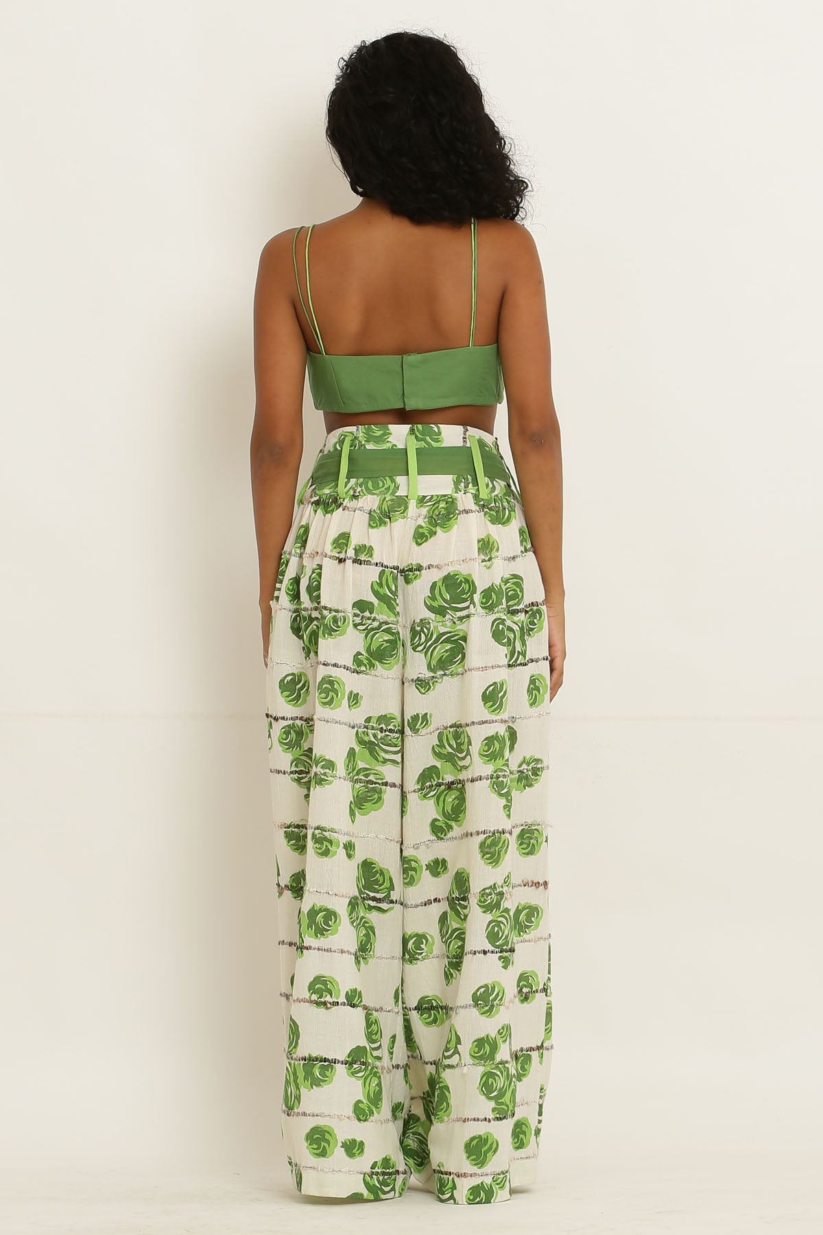 Green Rose High Waist Pants