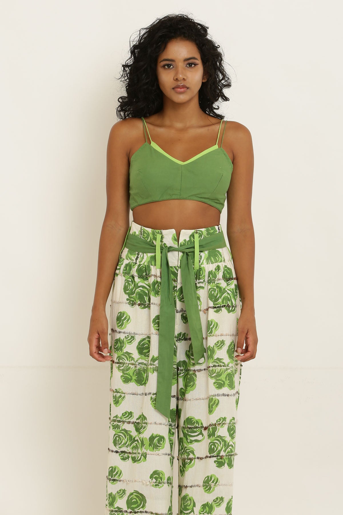 Green Rose High Waist Pants