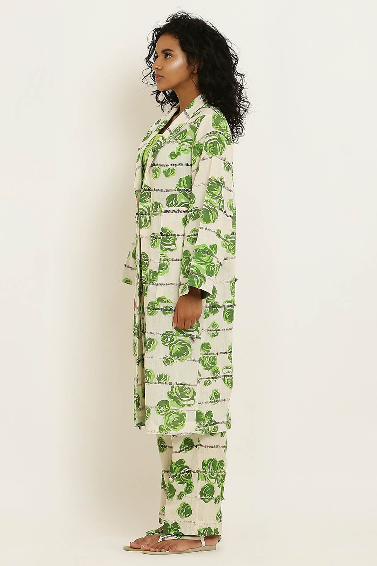 Green Rose Print Cotton Cape