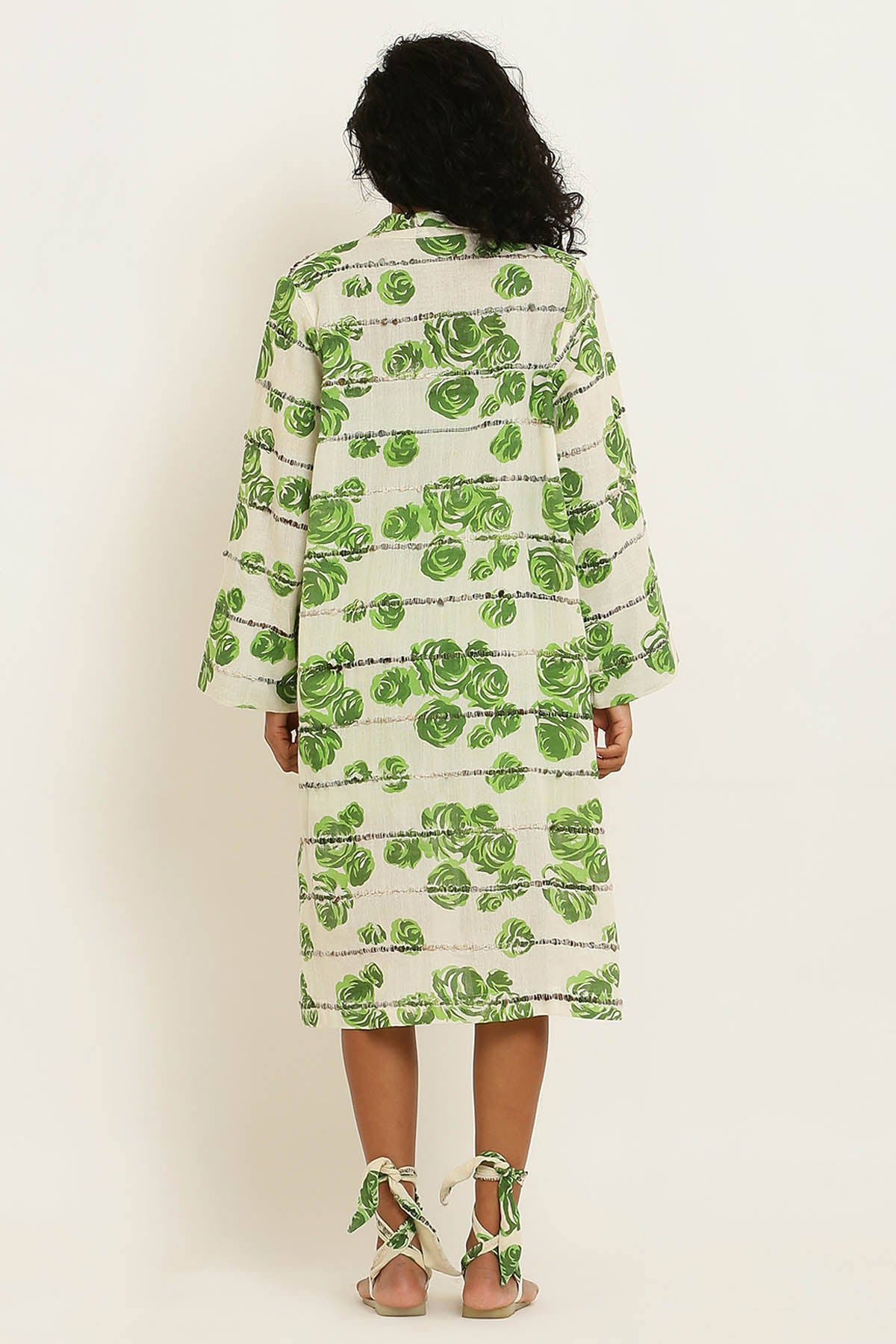 Green Rose Print Cotton Cape