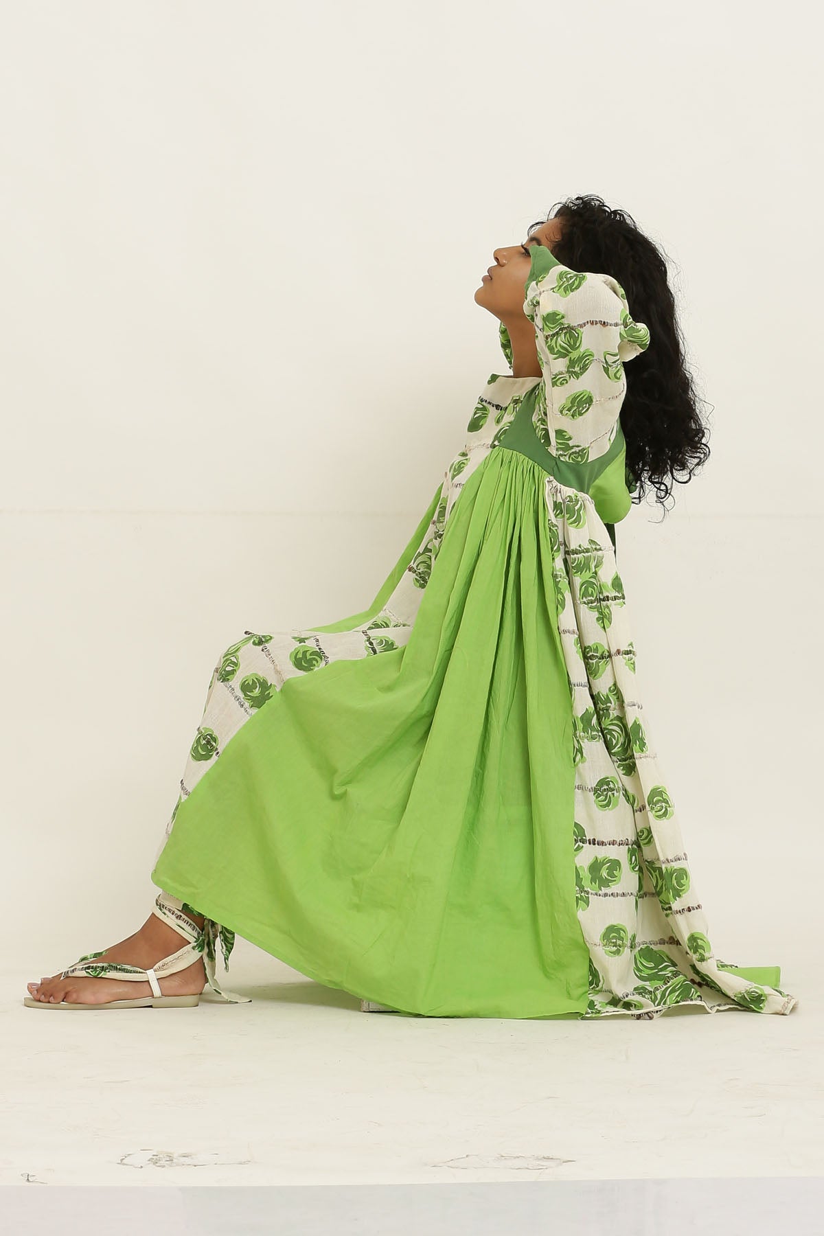 Green Rose Printed Cotton Dress