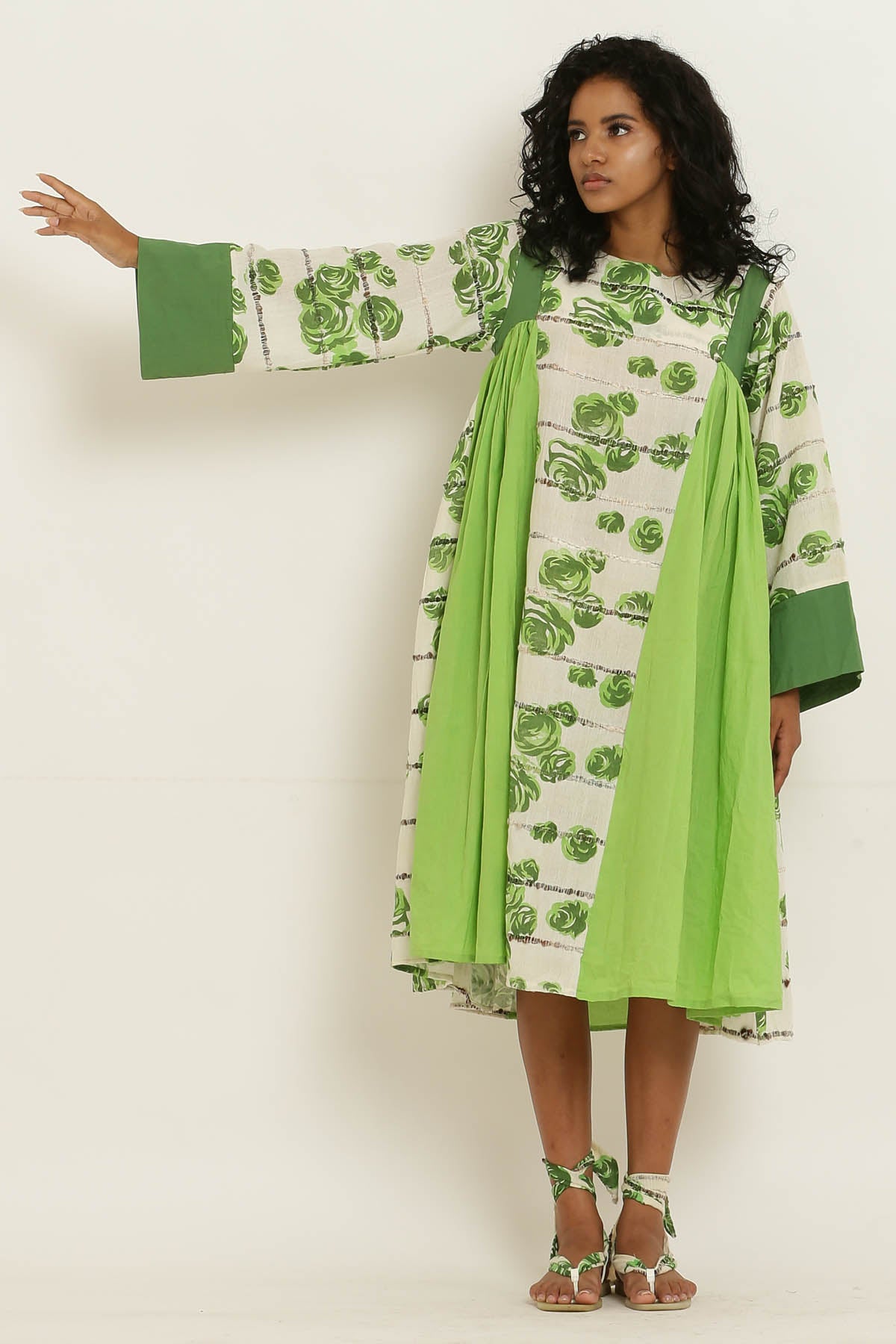 Green Rose Printed Cotton Dress