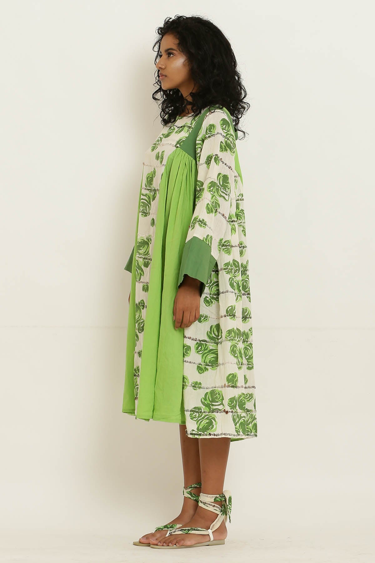 Green Rose Printed Cotton Dress