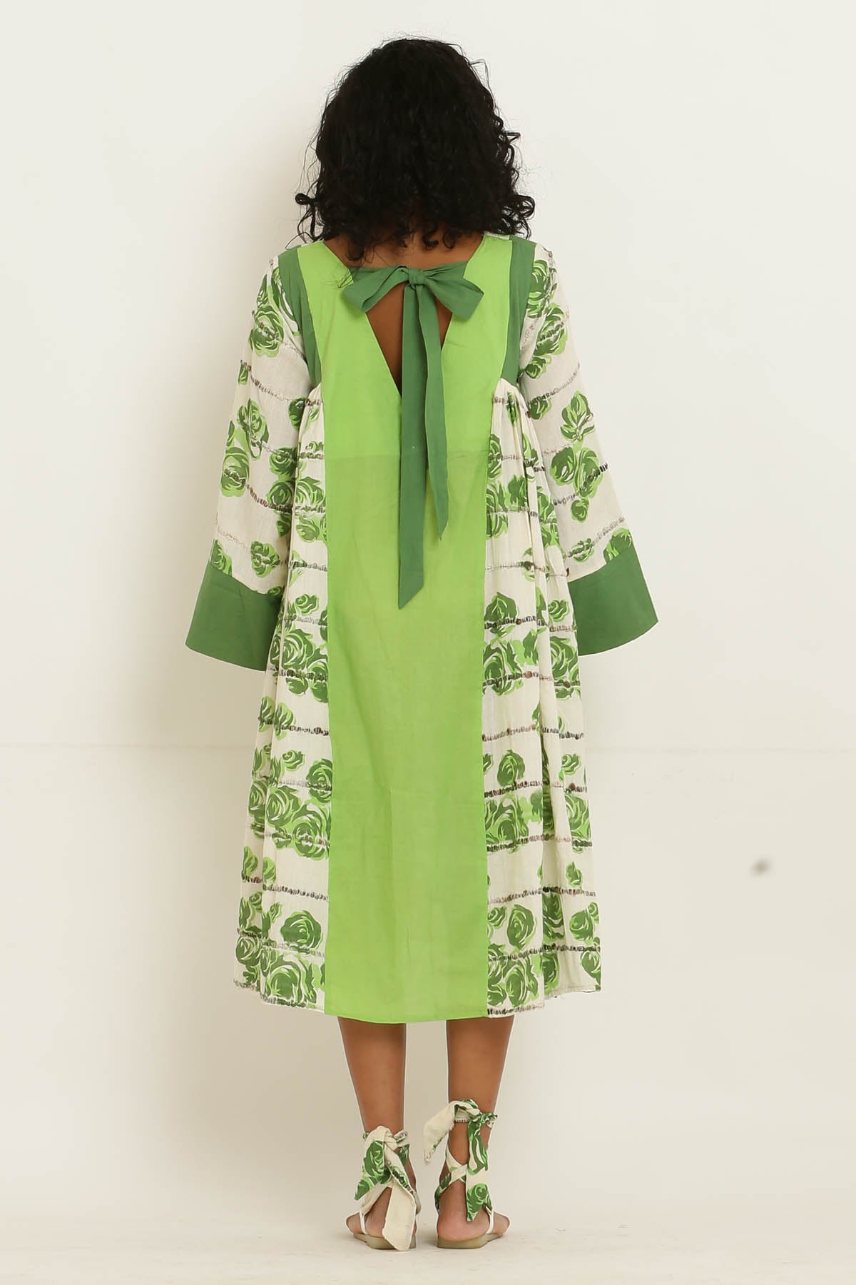 Green Rose Printed Cotton Dress