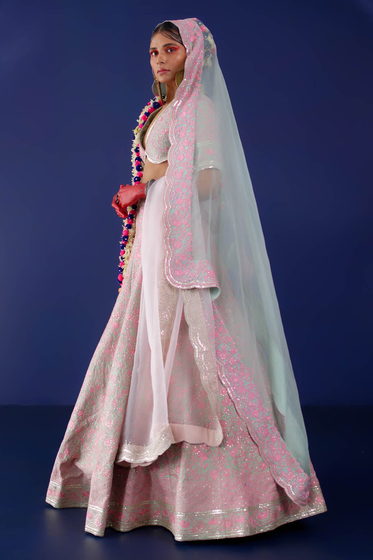 Green Sequins Lehenga Set