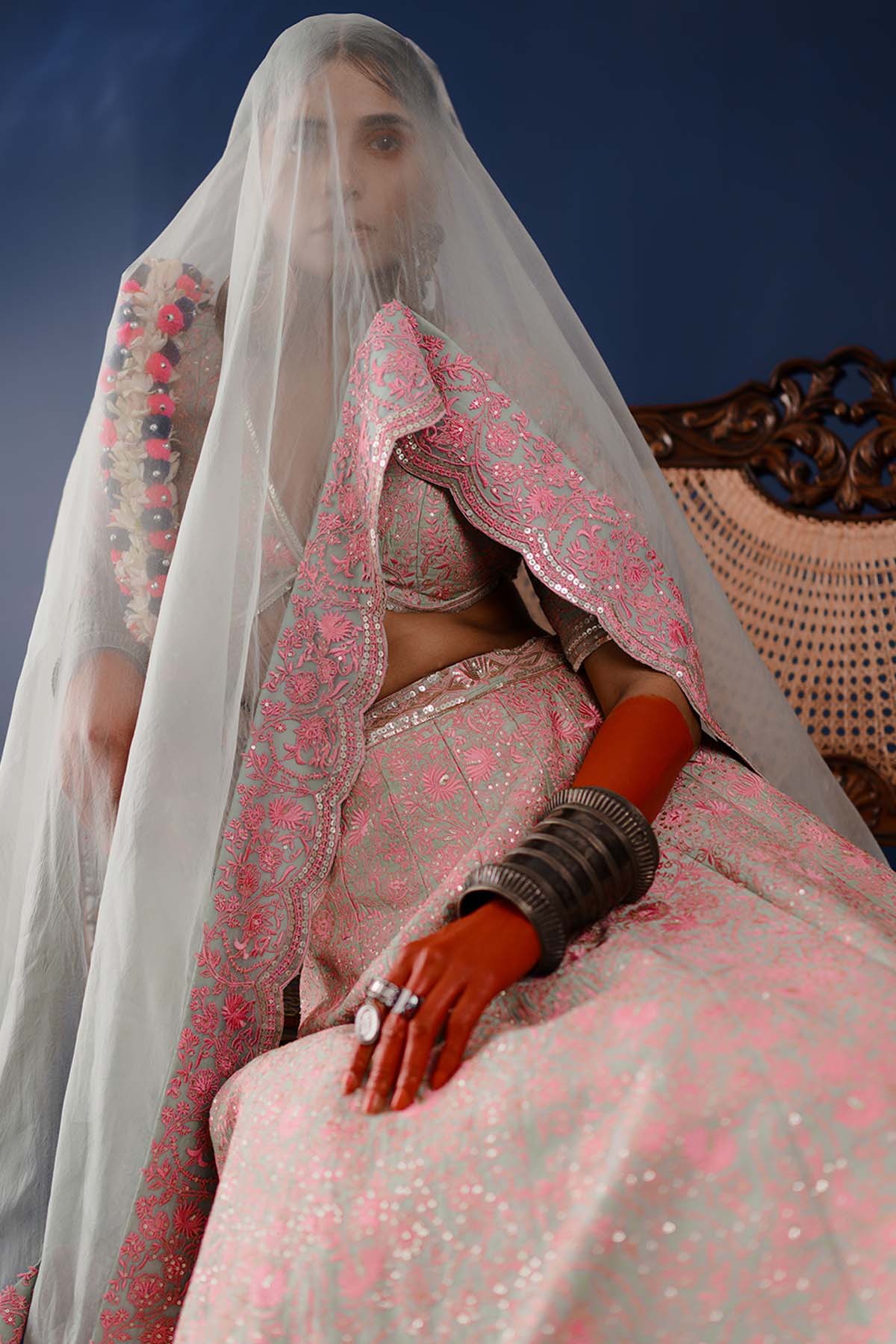 Green Sequins Lehenga Set