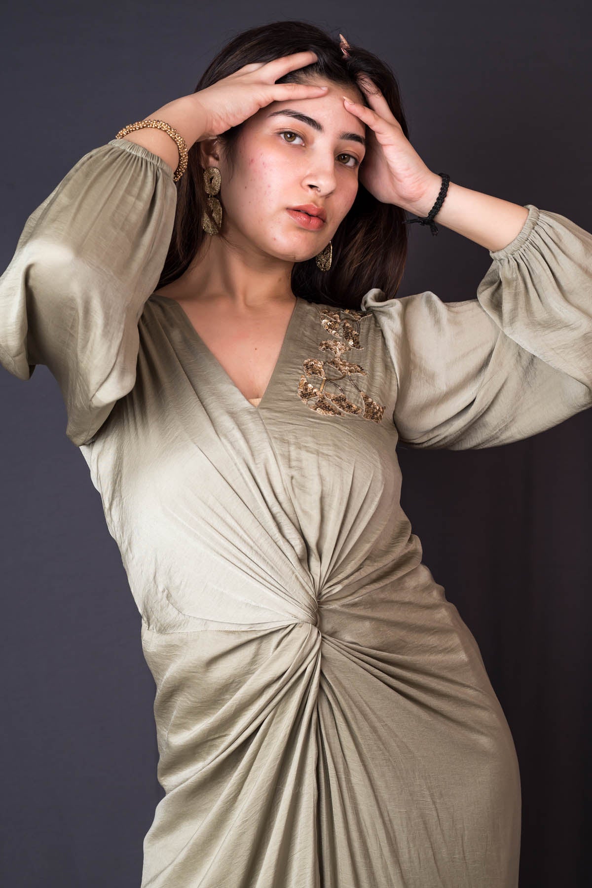 Green Sequins Pleated Dress