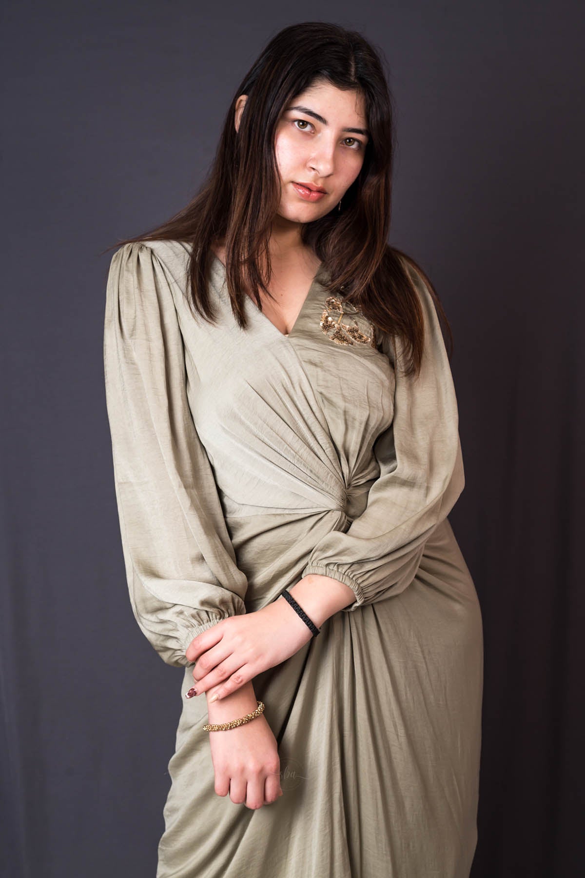 Green Sequins Pleated Dress