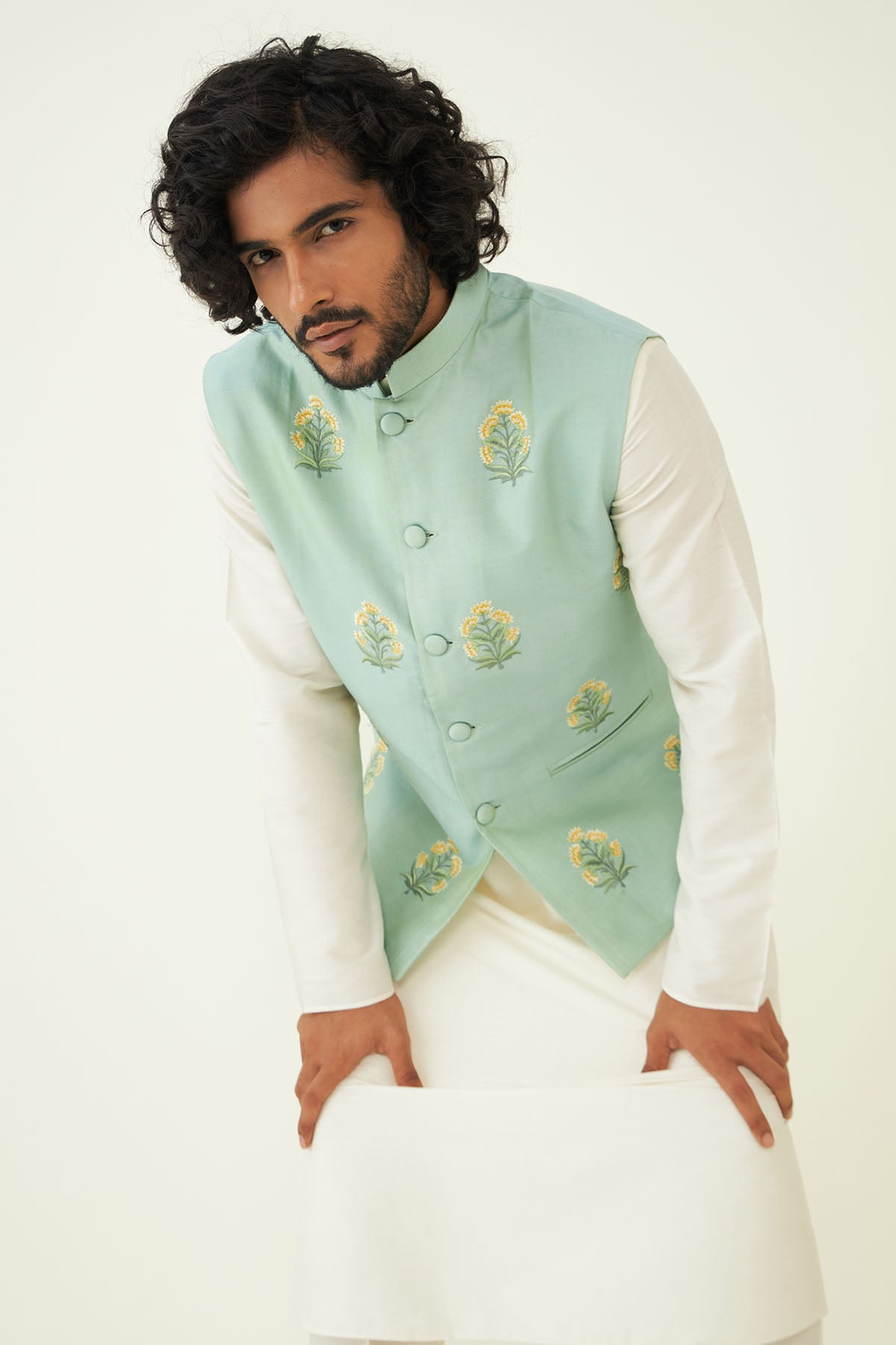 Green Silk Chanderi Bundi Set