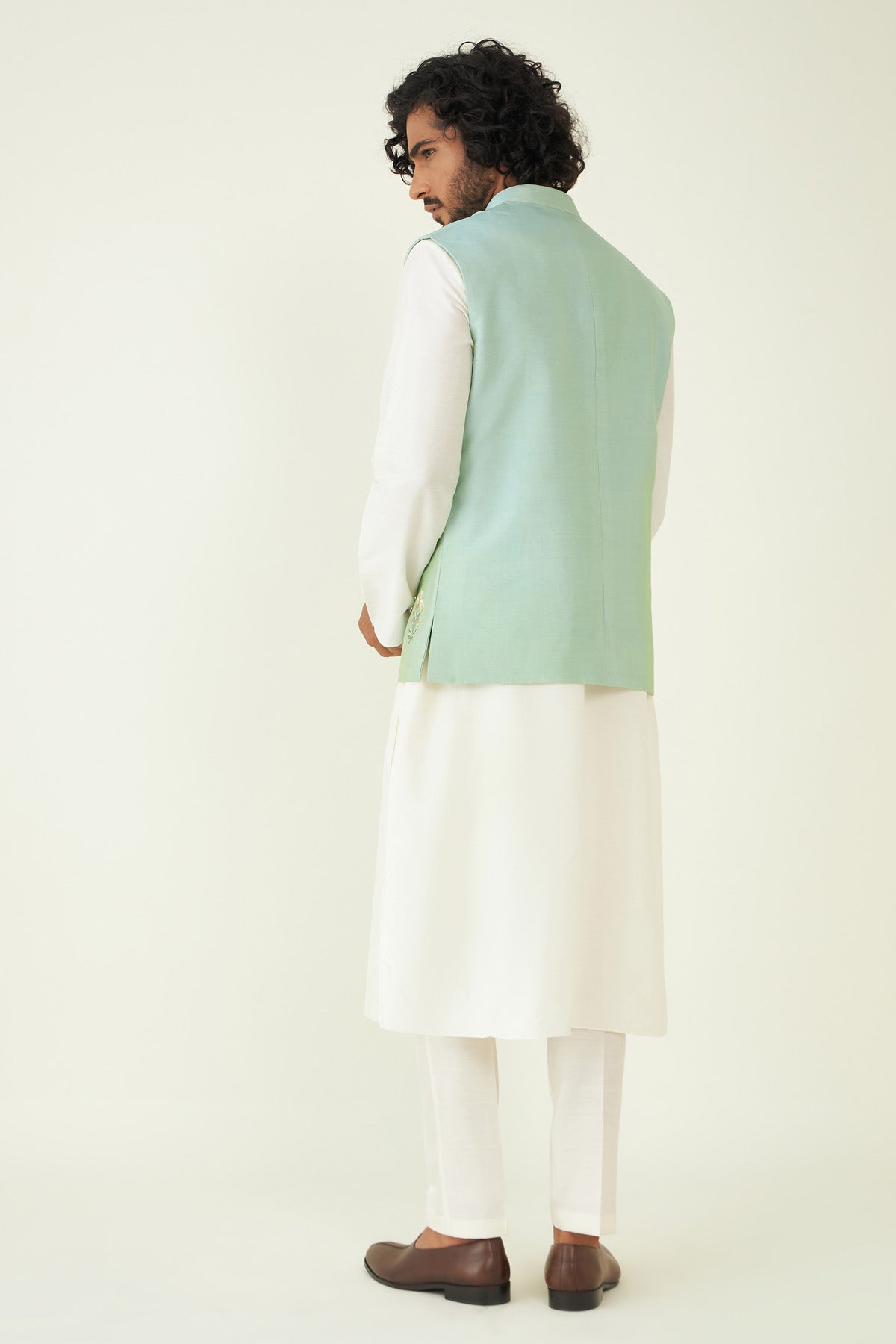 Green Silk Chanderi Bundi Set