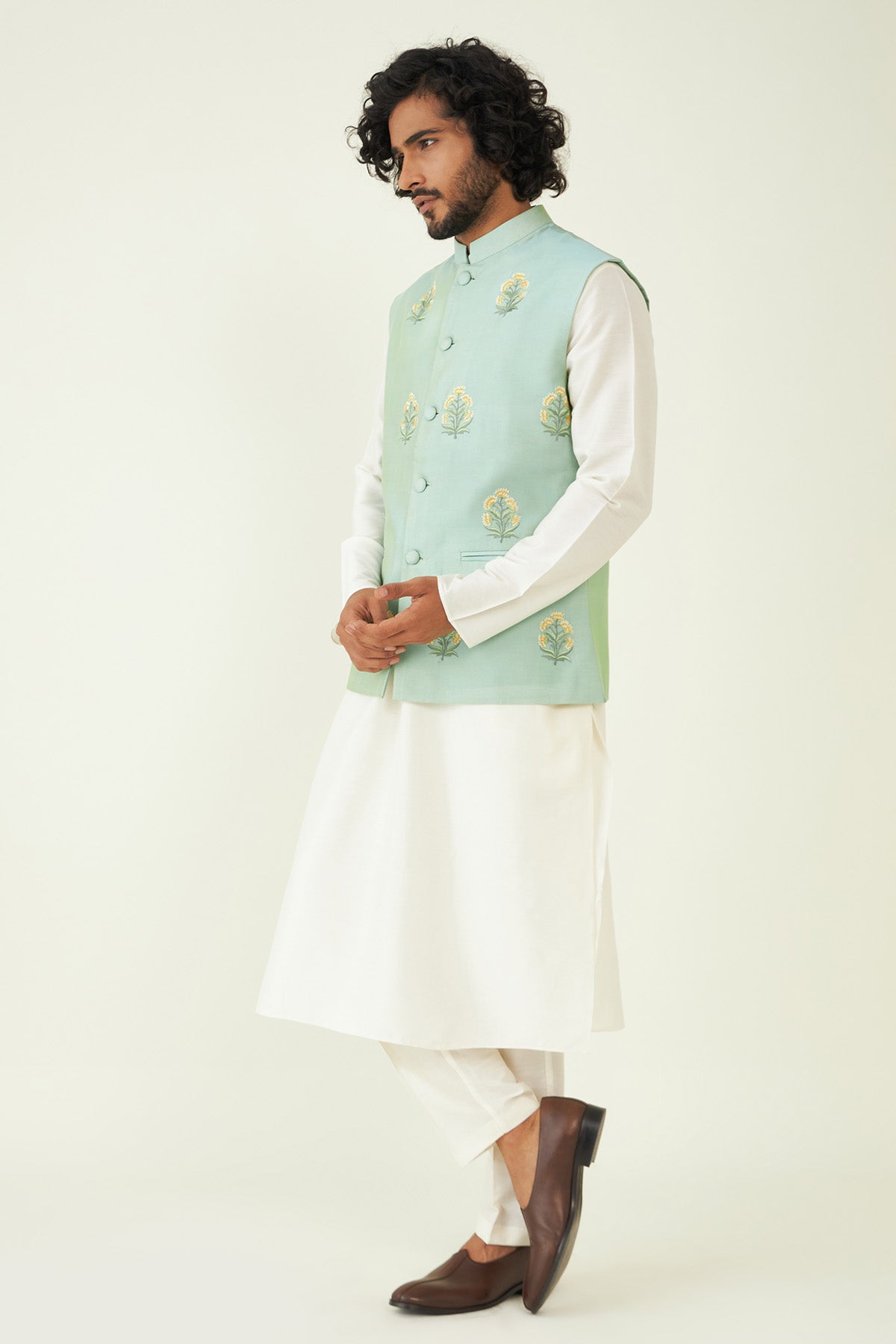 Green Silk Chanderi Bundi Set