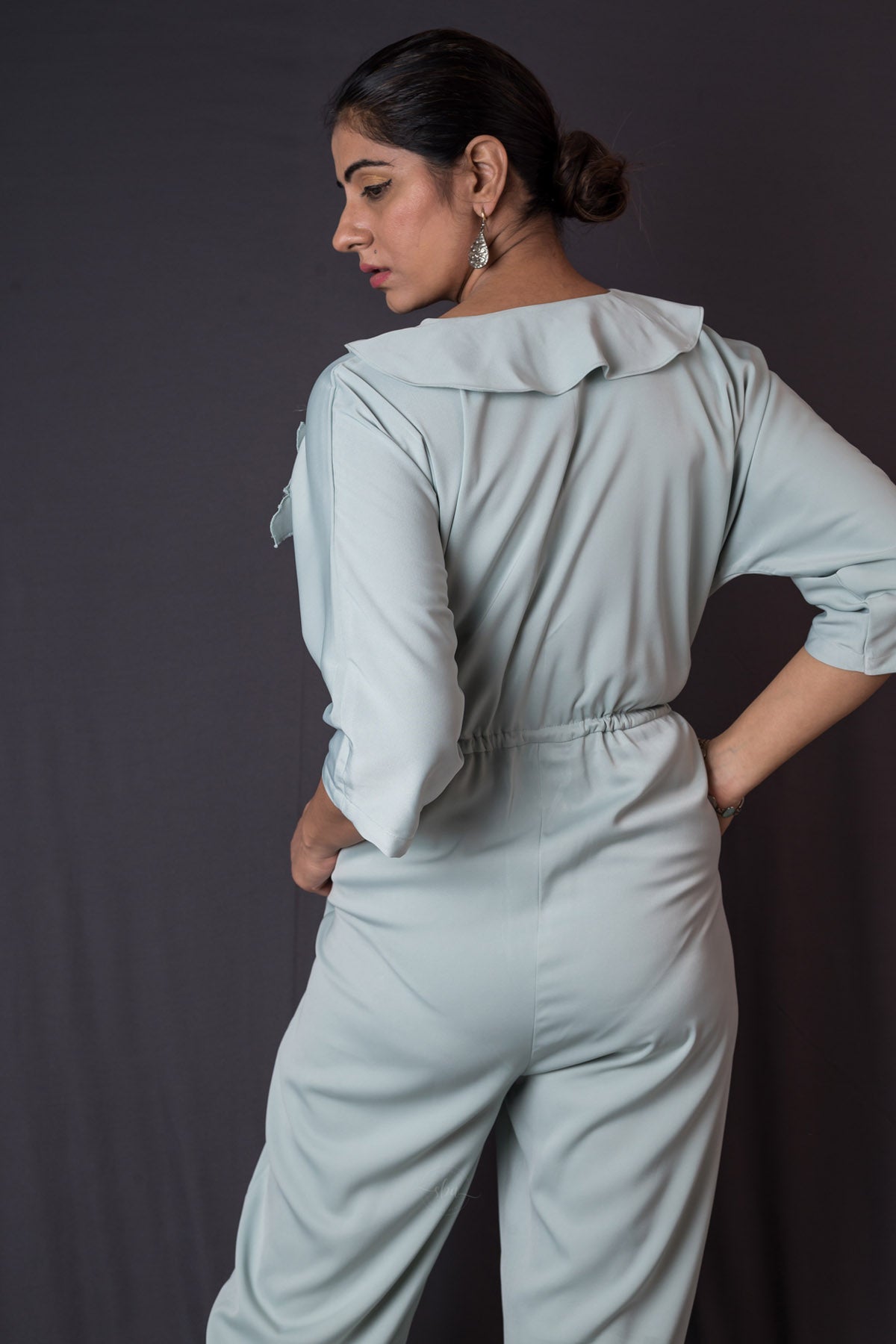 Green Silk Patchwork Jumpsuit