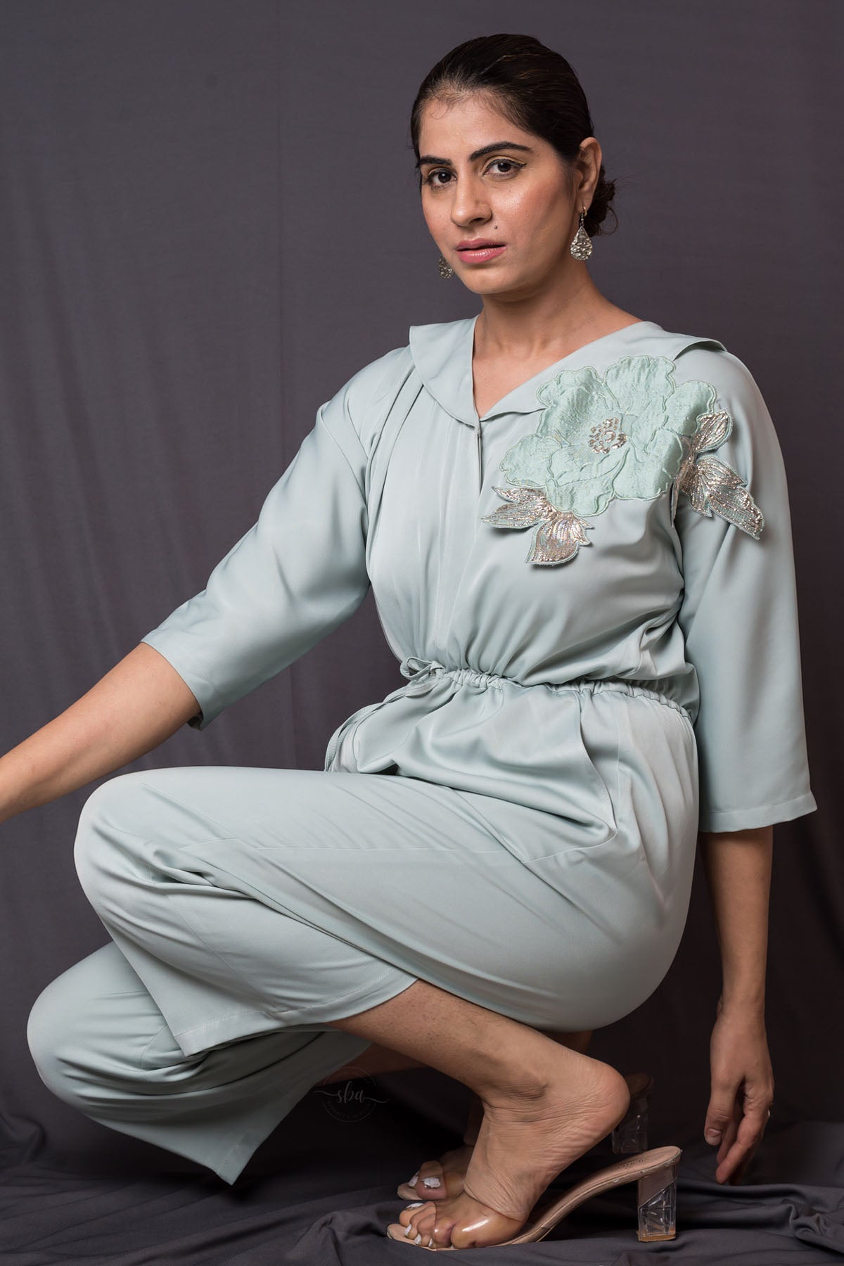 Green Silk Patchwork Jumpsuit