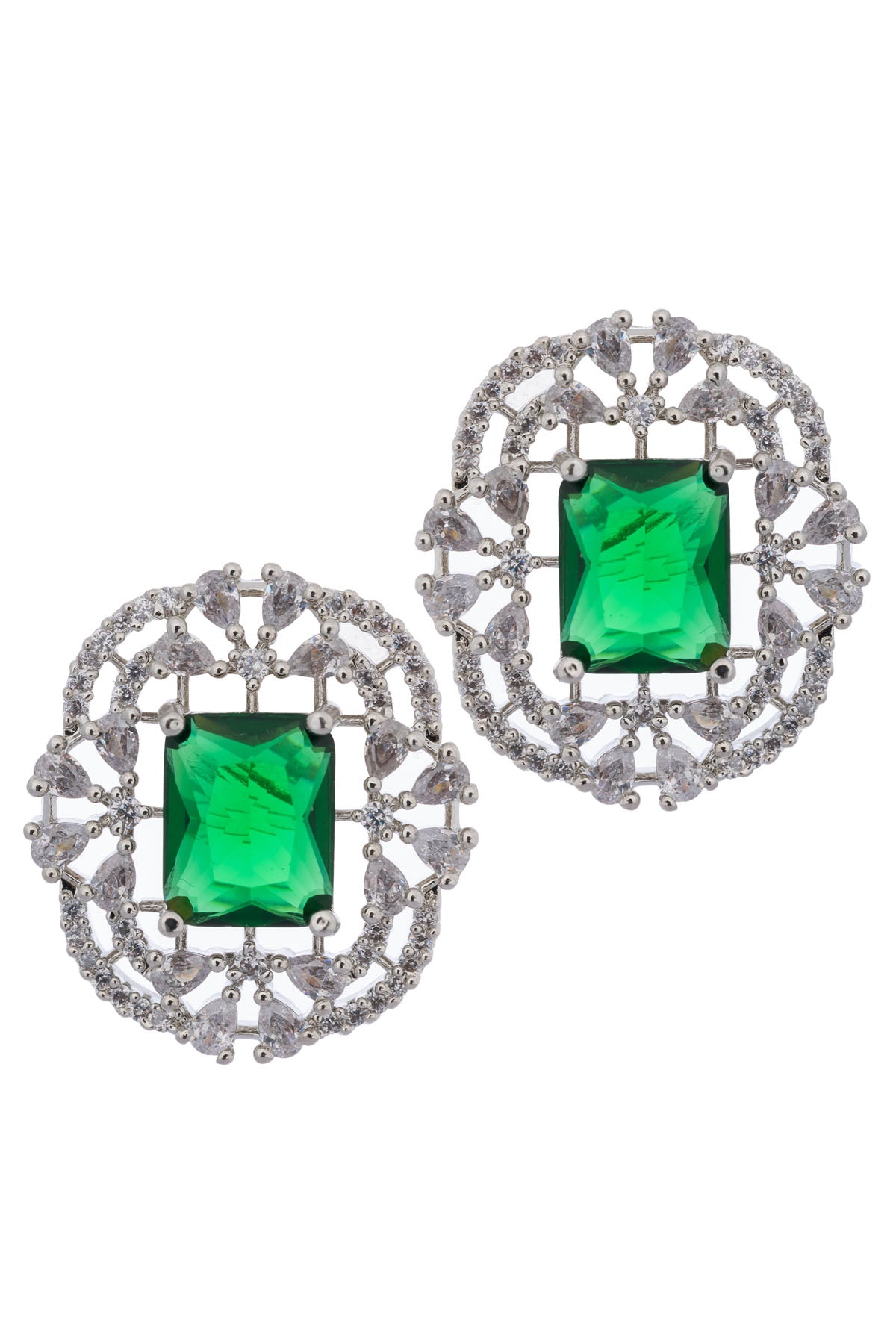 Green Square Diamond Earrings