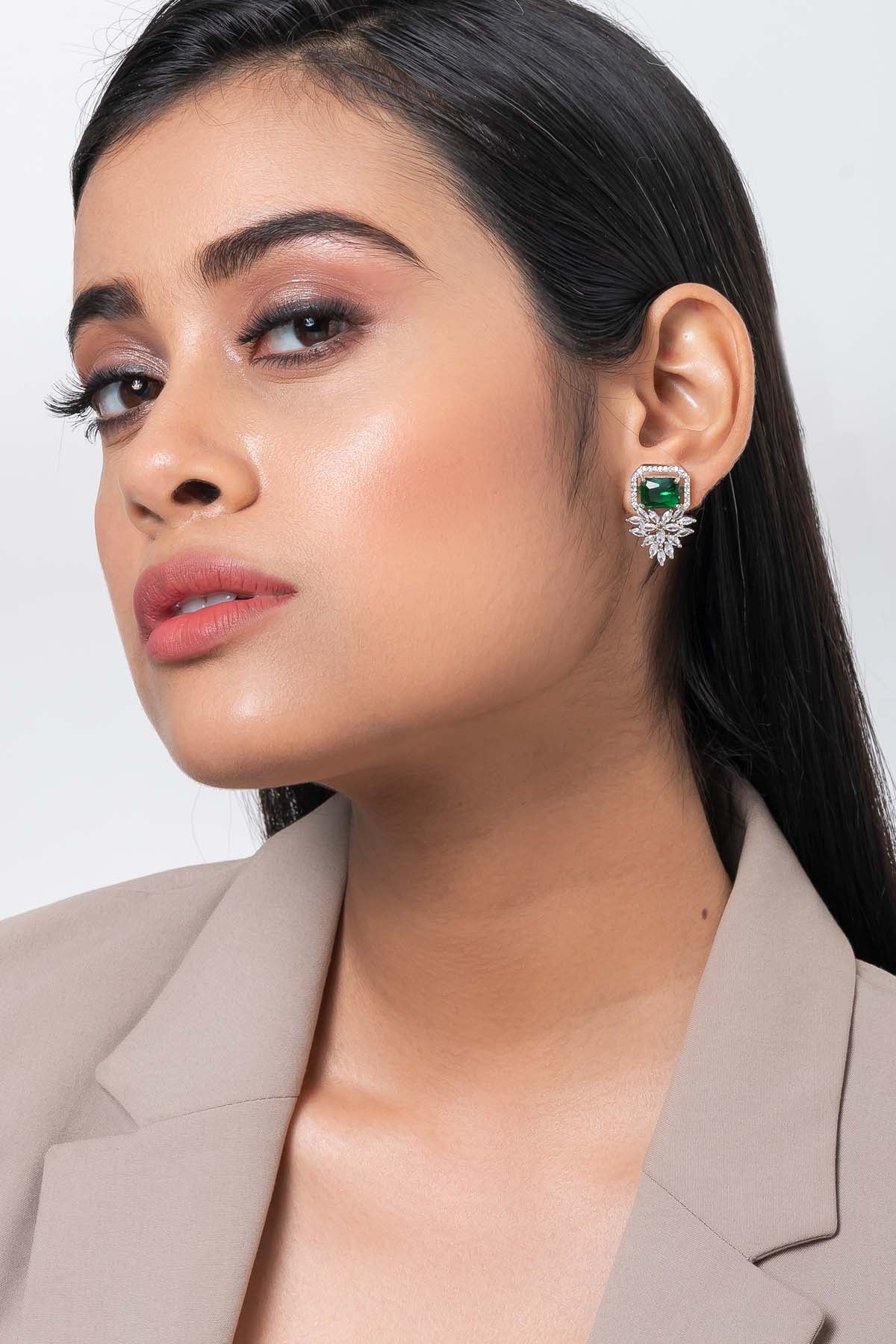 Green Square Marquis Earrings