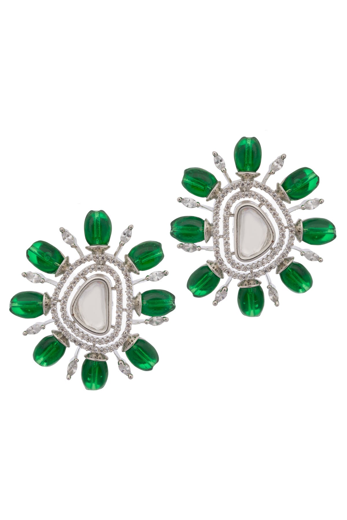 Green Stone Kundan Floral Earrings