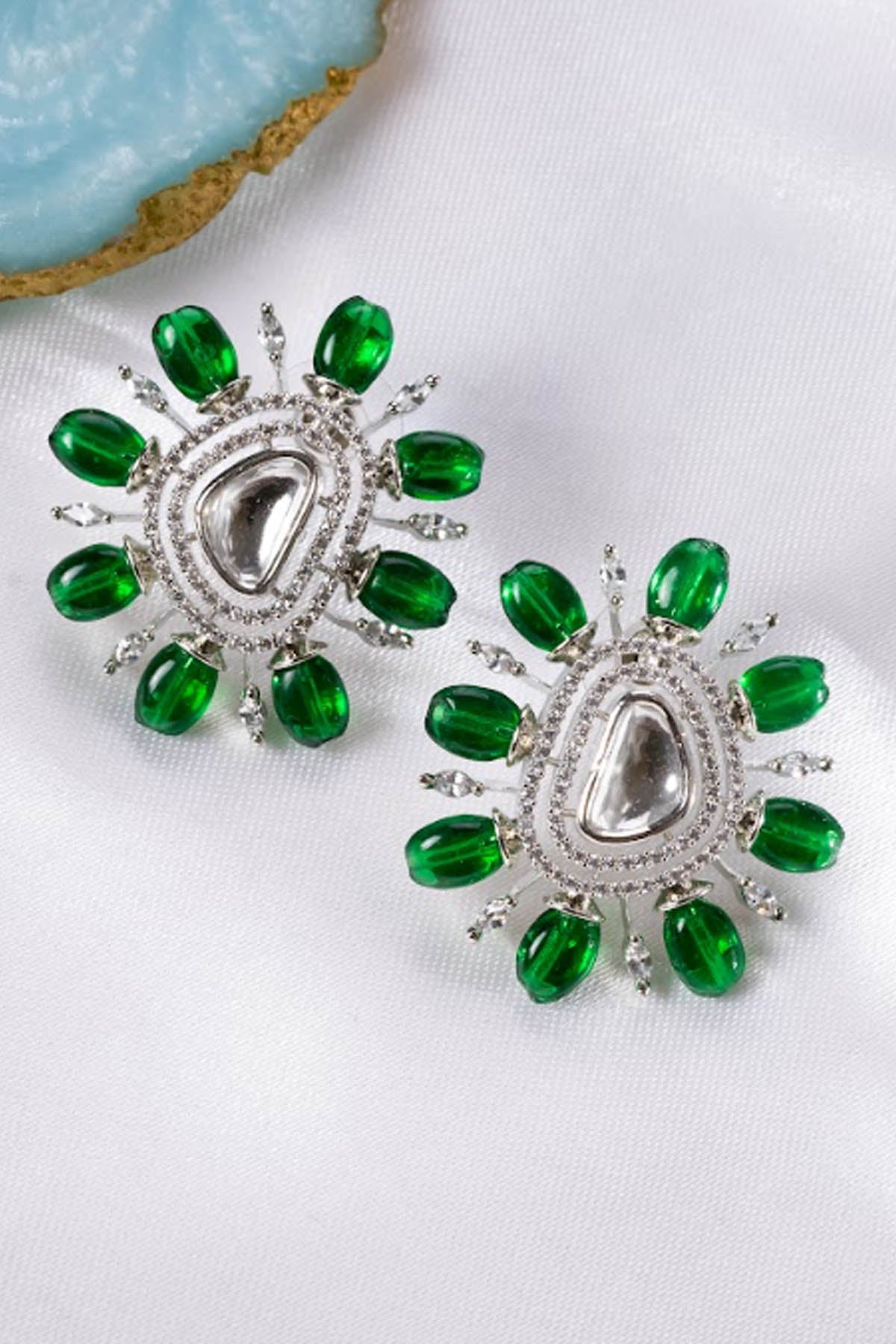 Green Stone Kundan Floral Earrings