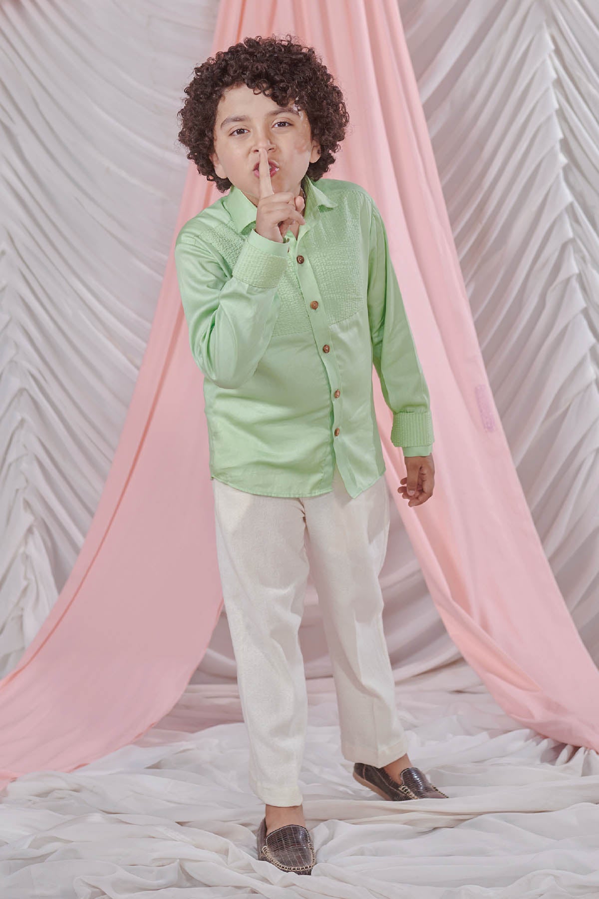 Green Textured Stripes Shirt