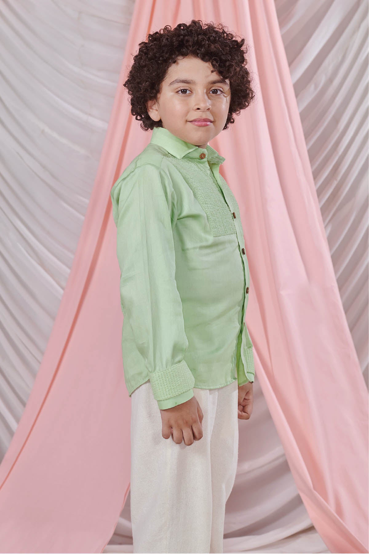 Green Textured Stripes Shirt