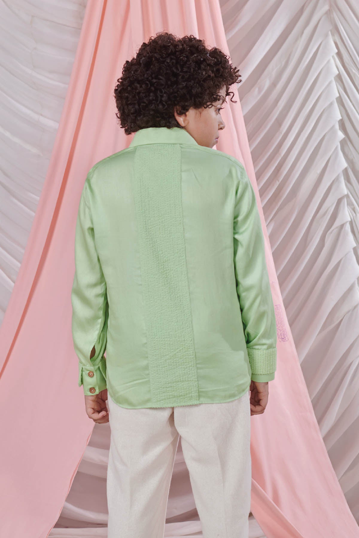 Green Textured Stripes Shirt