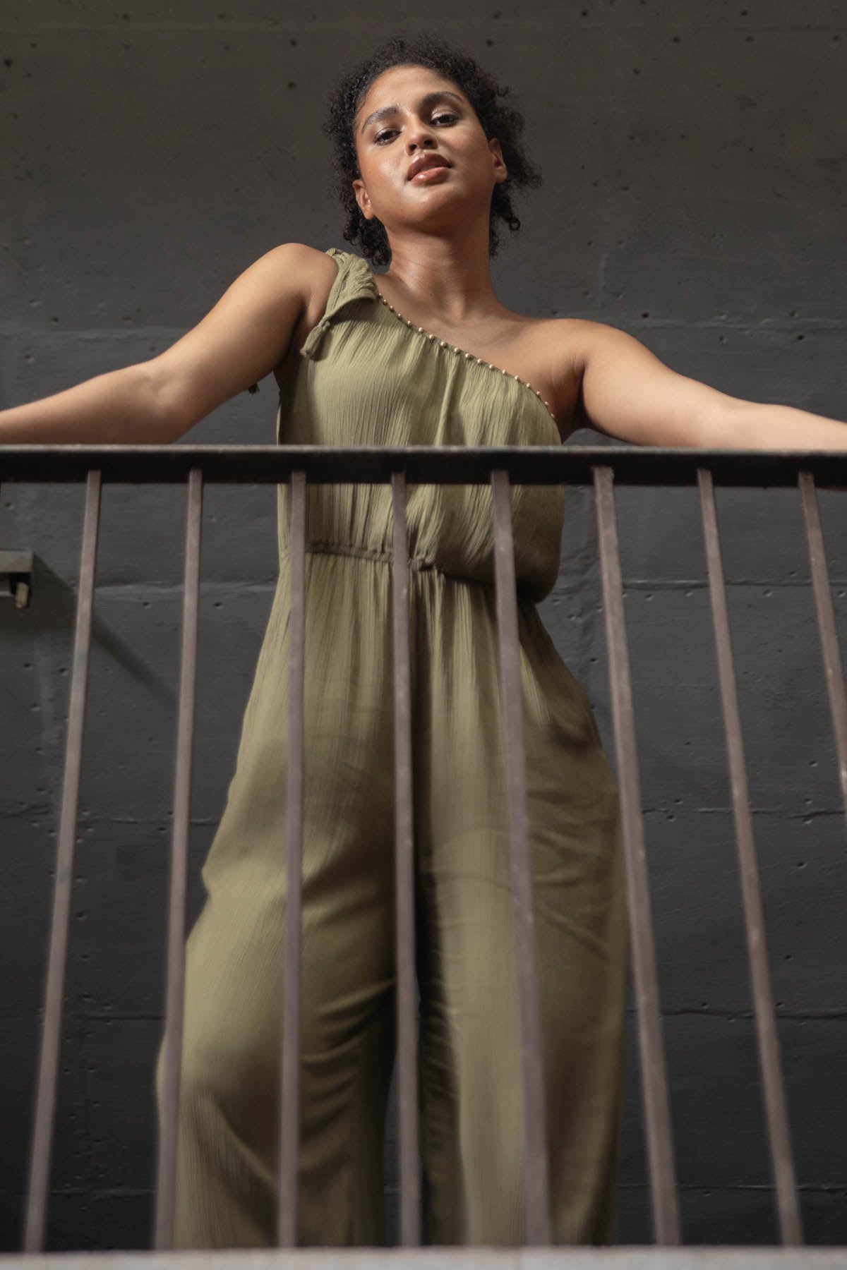 Green Tie Up Shoulder Jumpsuit