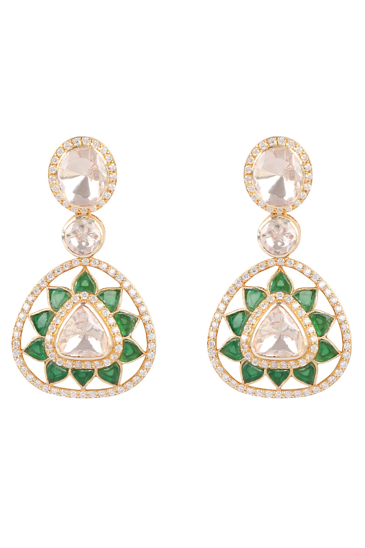 Green Triangle Polki Earrings