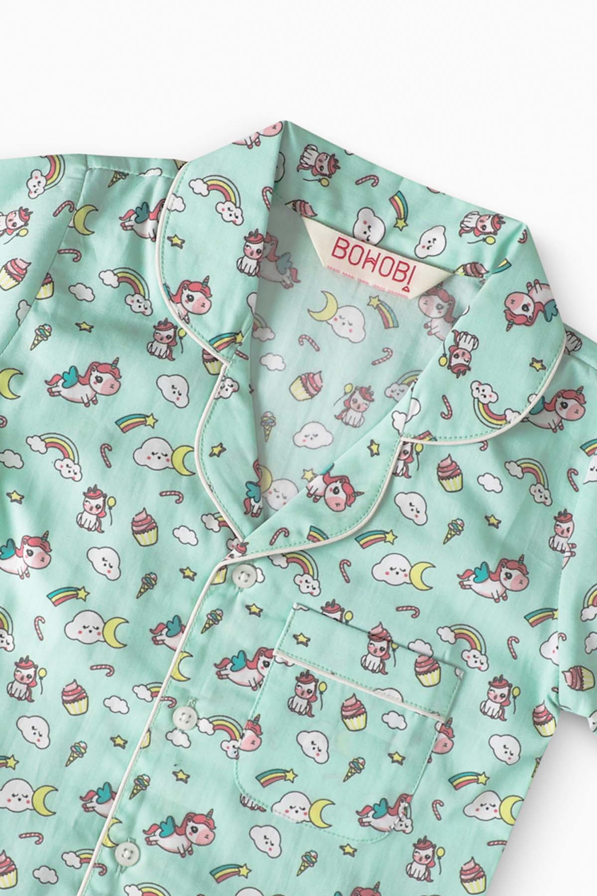 Green Unicorn Print Nightsuit