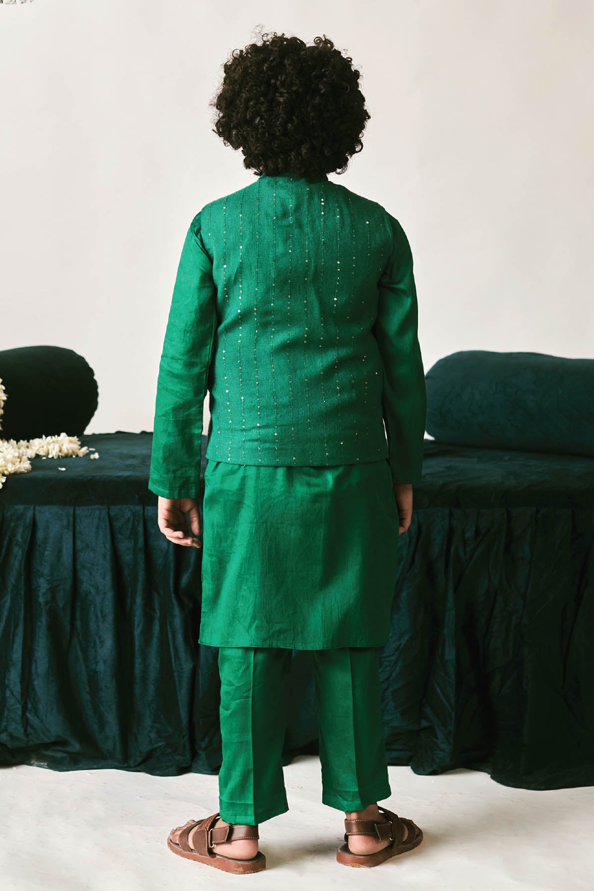 Green Vegan Silk Kurta & Jacket Set