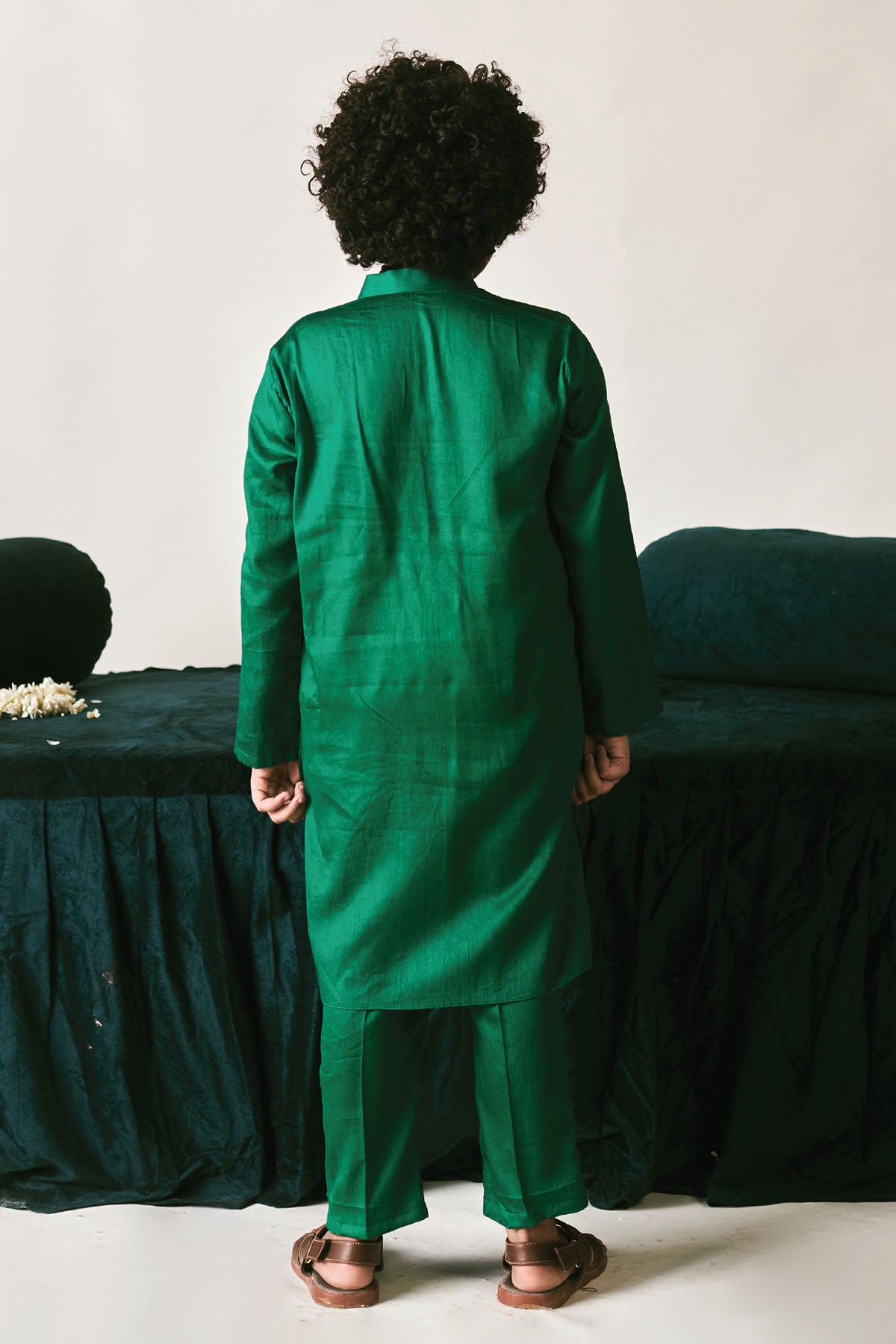 Green Vegan Silk Kurta & Jacket Set