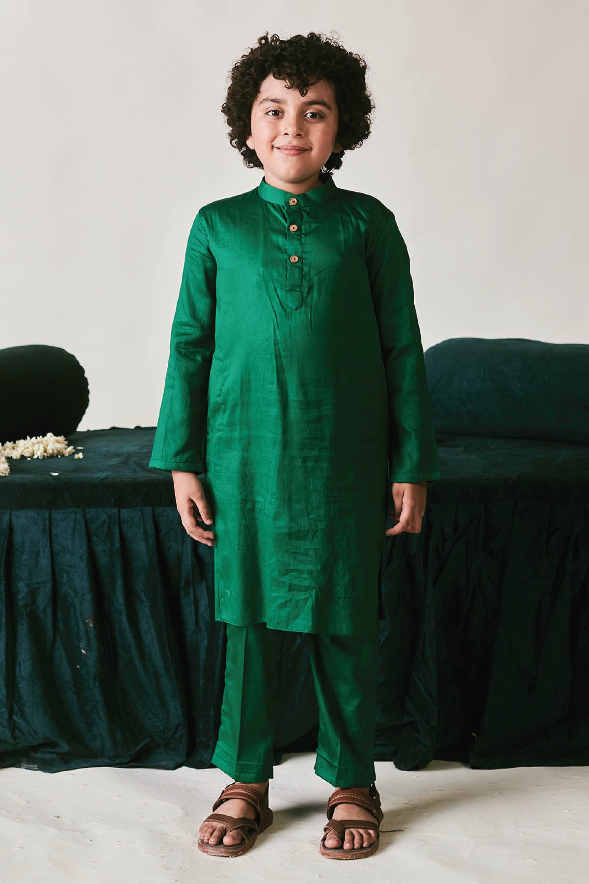 Green Vegan Silk Kurta & Jacket Set